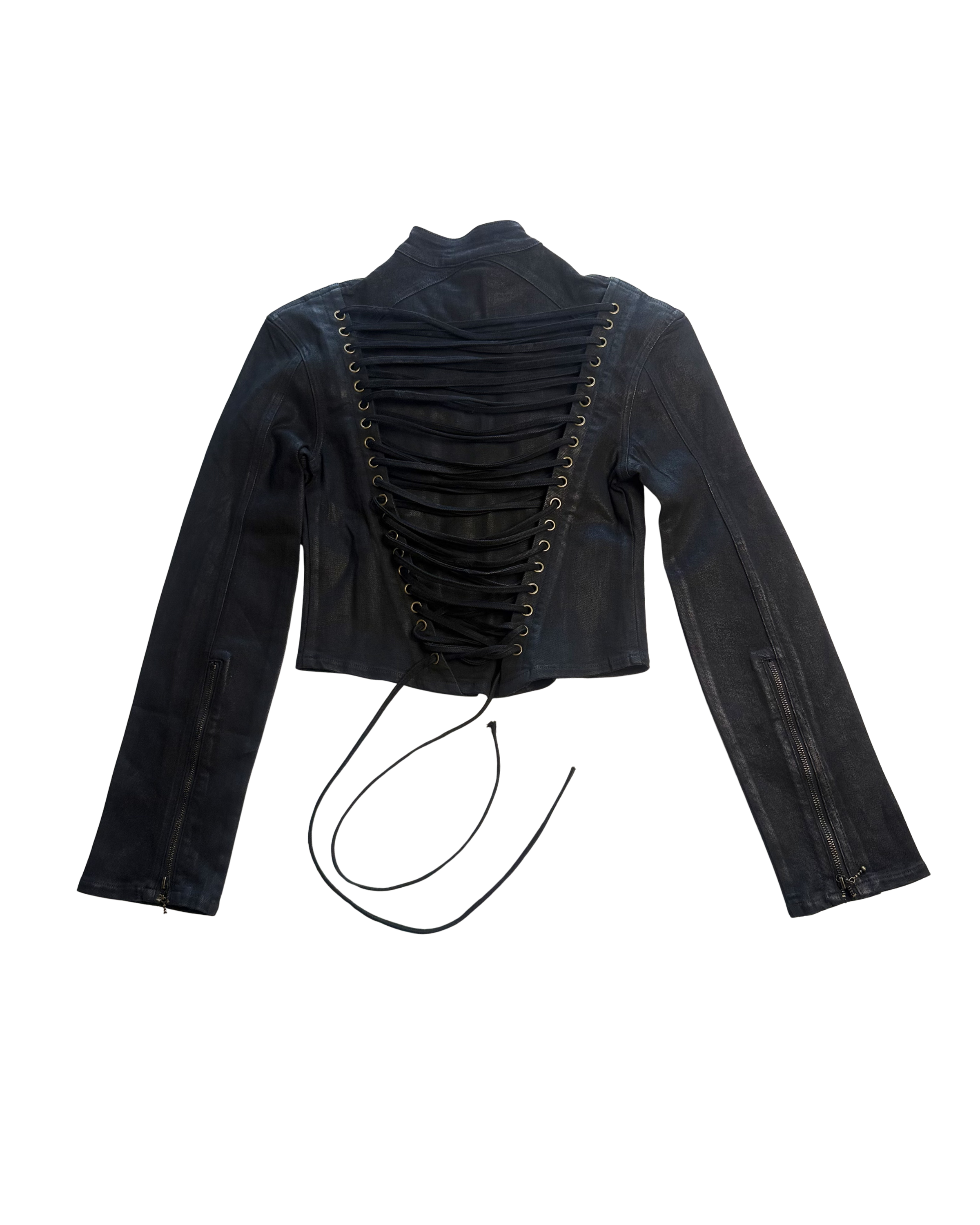101 WOMENS WAXED DENIM LACING JACKET – BLACK – Reserved Noemi
