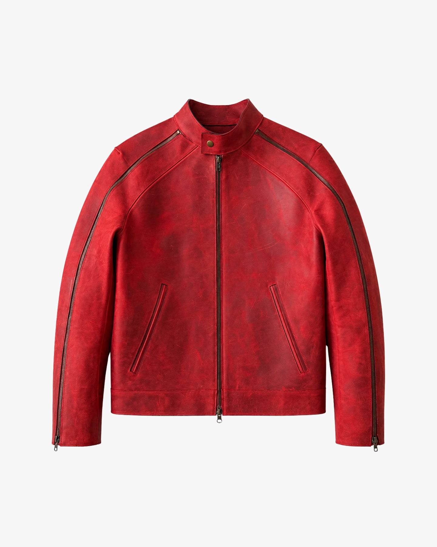 'AIDEN' ZIP LEATHER JACKET – RED