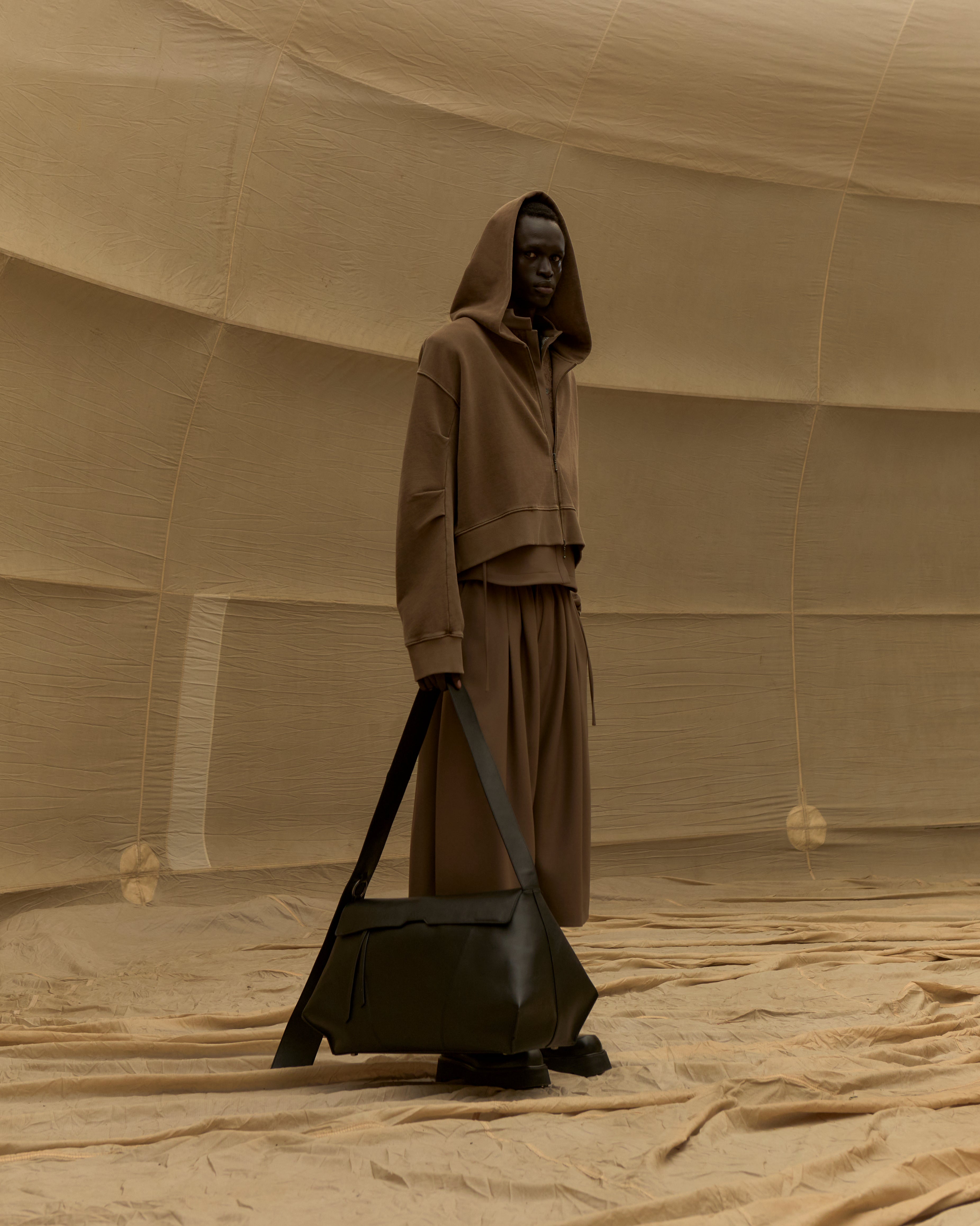 'RAYAD' PLEATED ZIP HOODIE – TAN