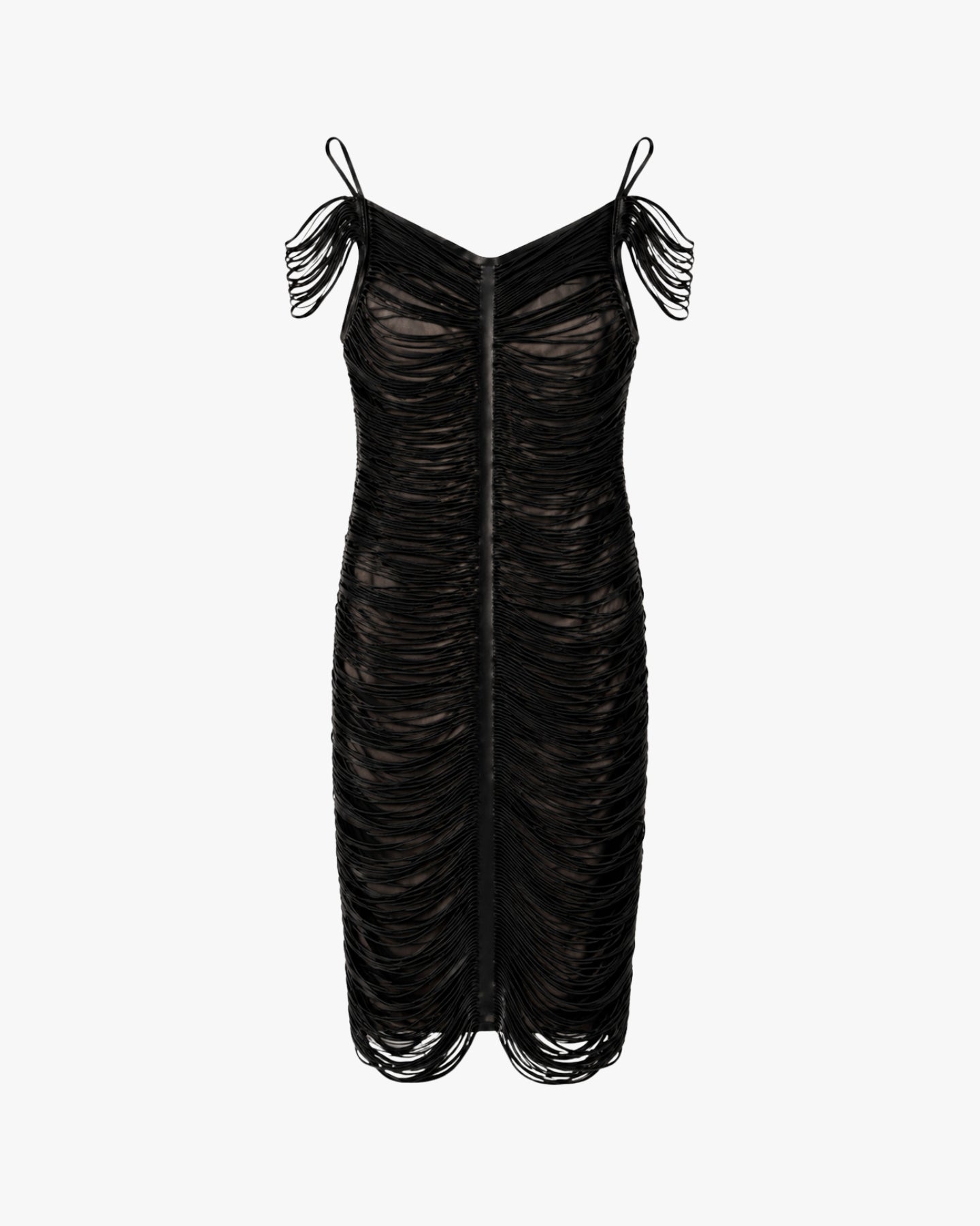 'LIV' LEATHER FRINGE DRESS – BLACK