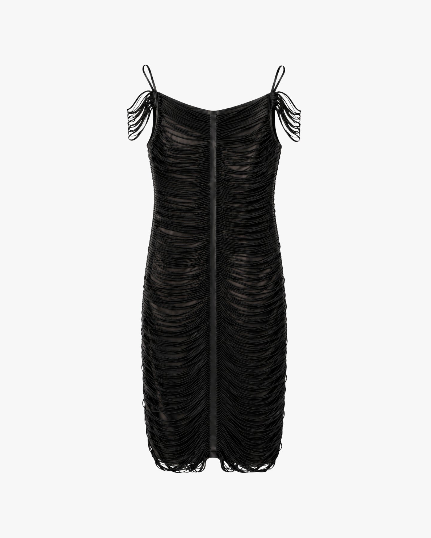 'LIV' LEATHER FRINGE DRESS – BLACK