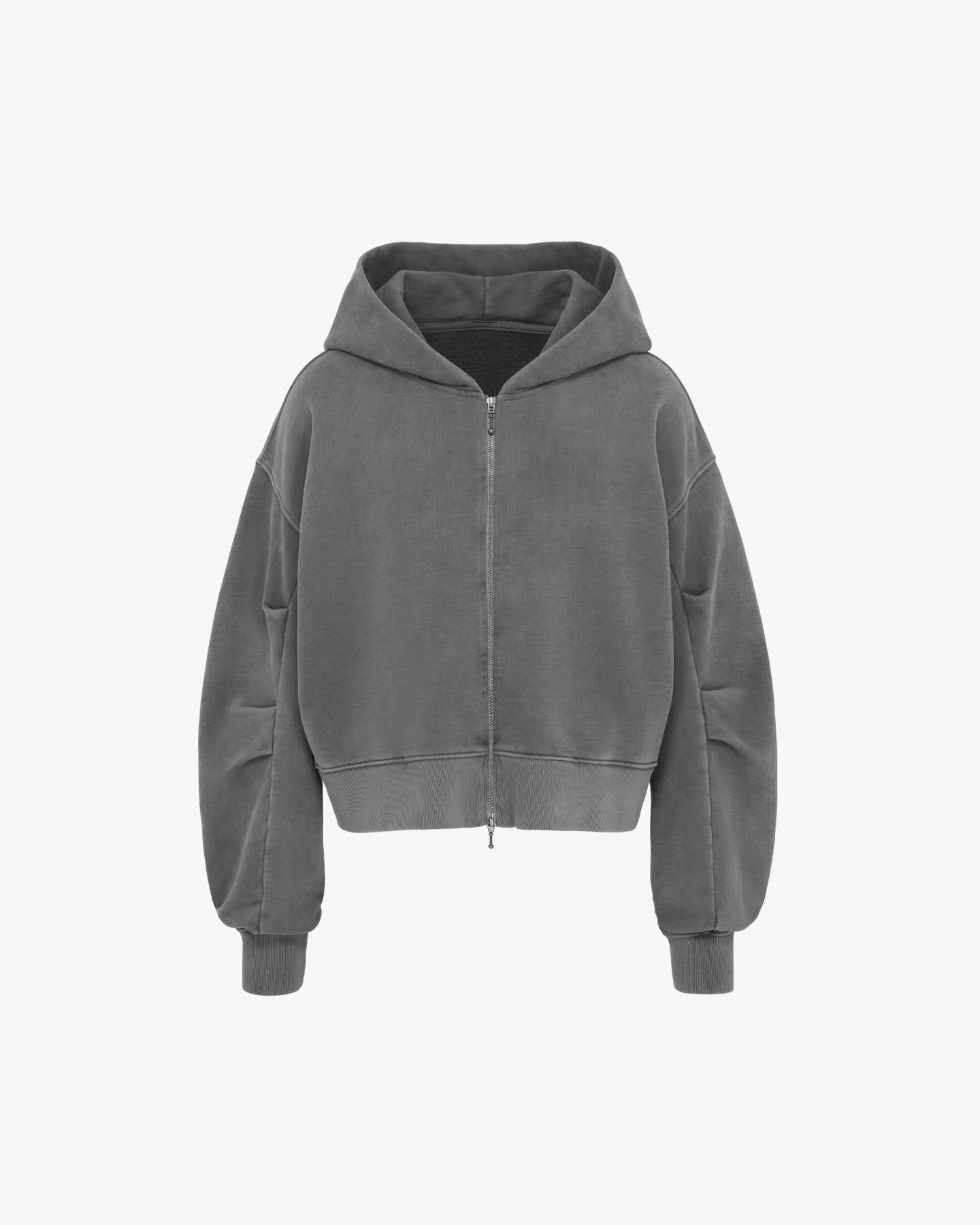 'RAYAD' PLEATED ZIP HOODIE – CONCRETE