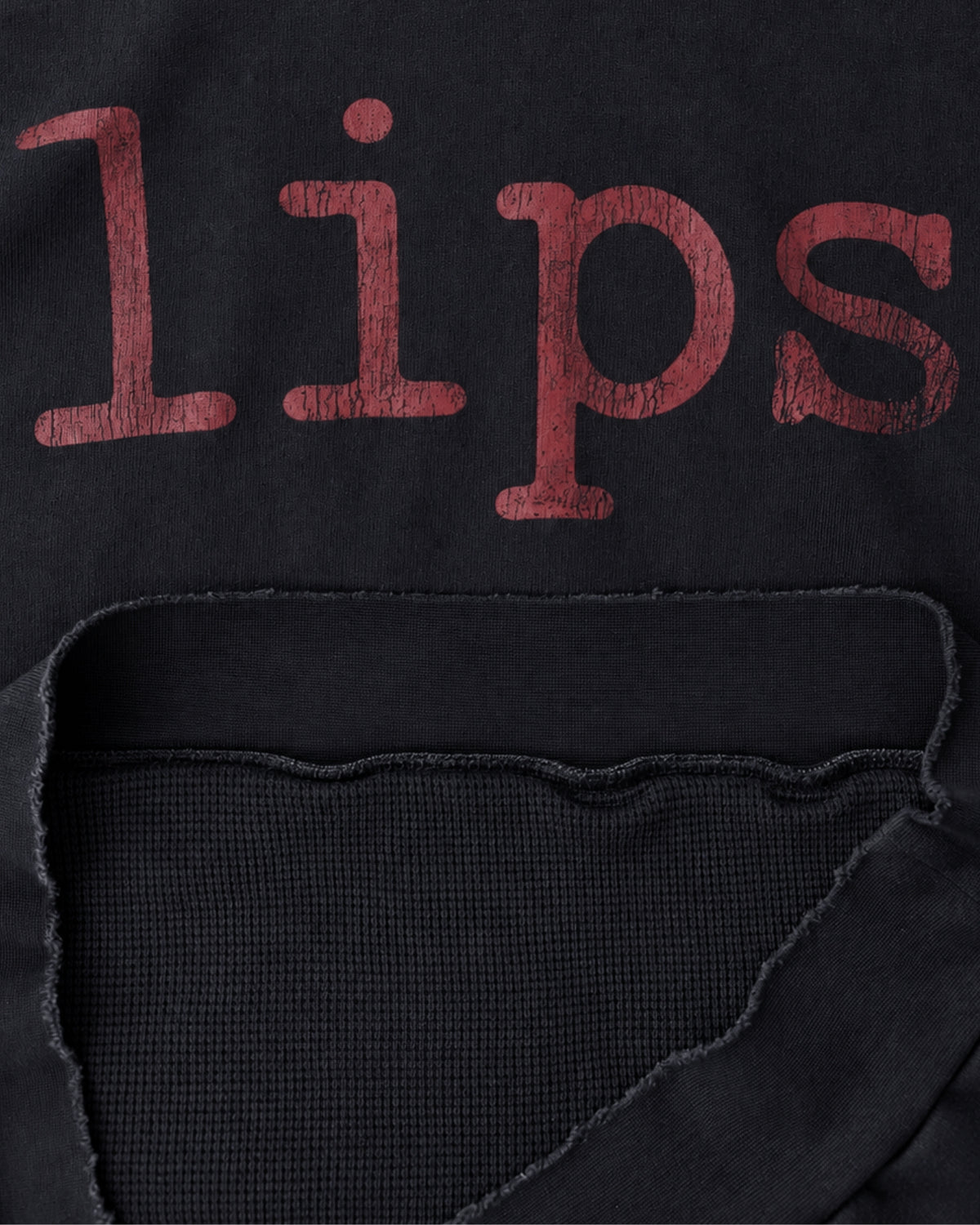 'LIPS' 2-LAYER WAFFLE HOODIE – WASHED BLACK