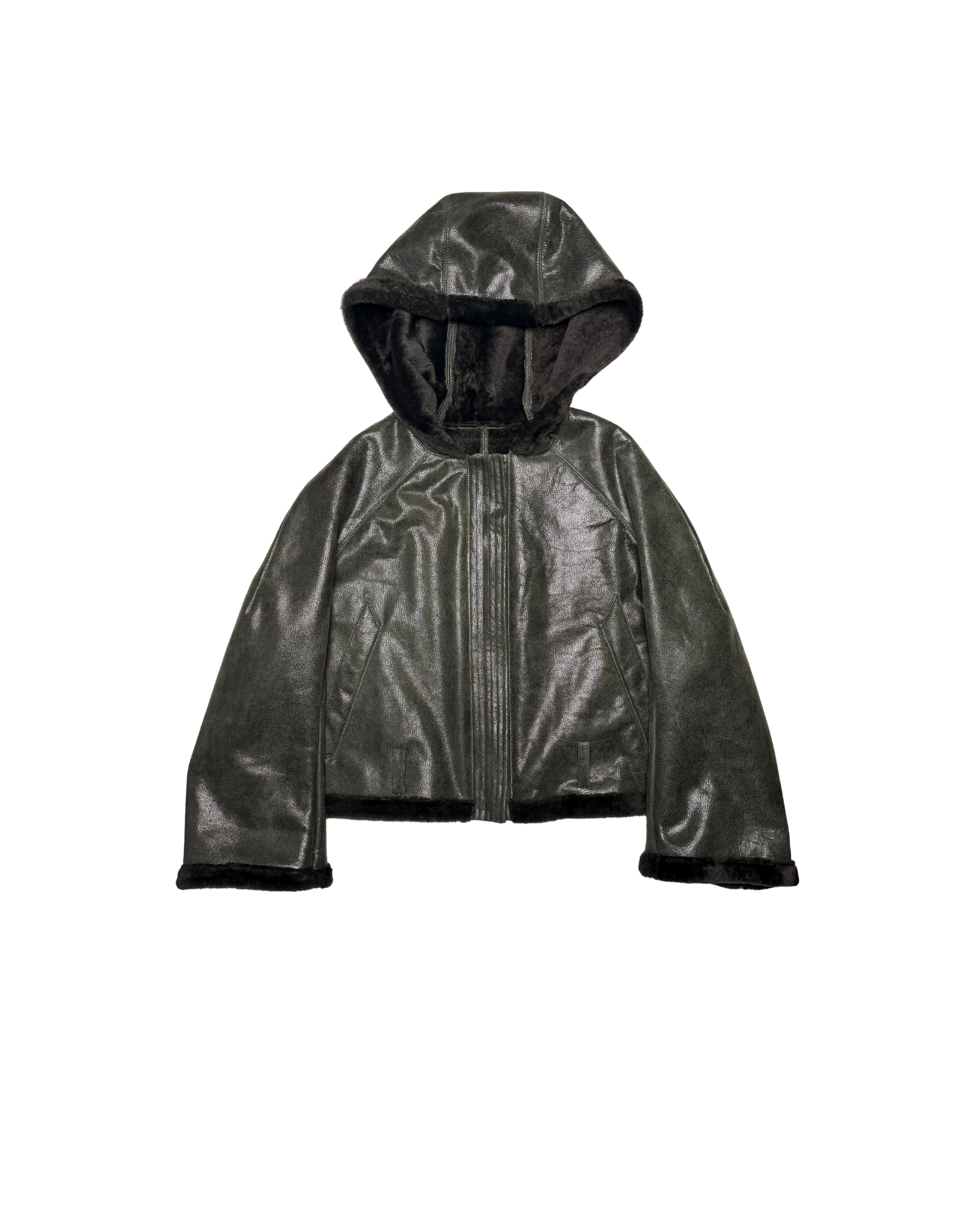 111 SHEARLING HOODIE – DARK GREEN
