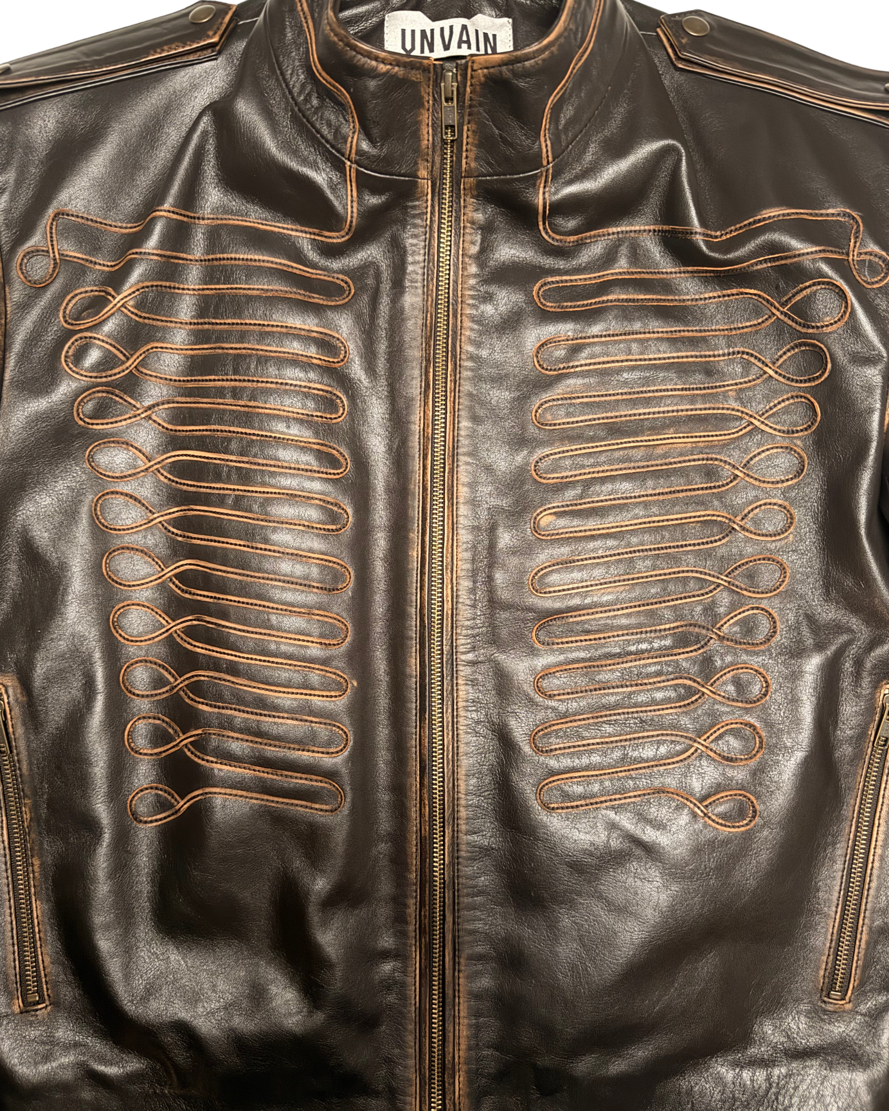 112 LEATHER NAPOLEON JACKET VINTAGE – DARK BROWN