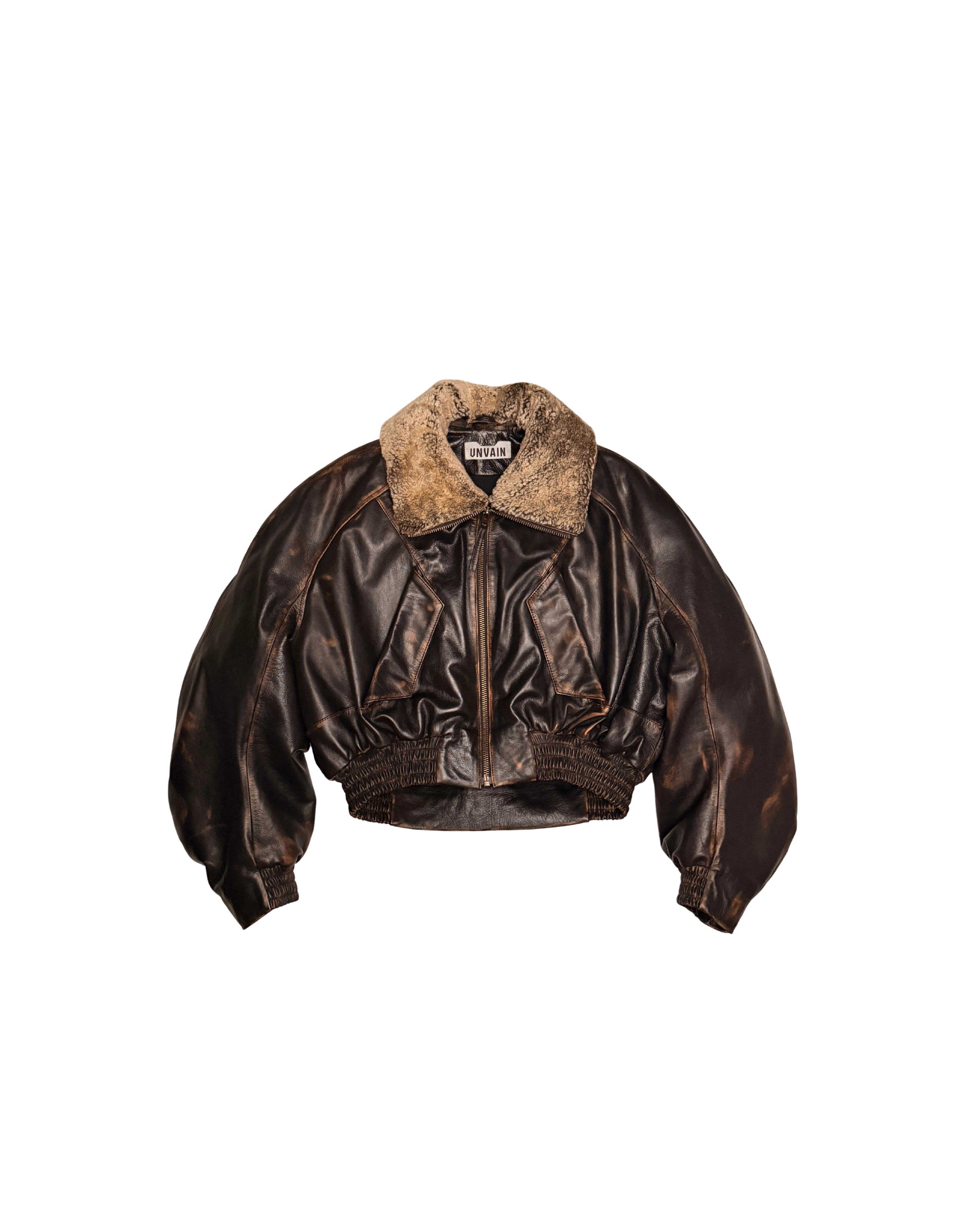113 WOMENS LEATHER BOMBER VINTAGE – DARK BROWN