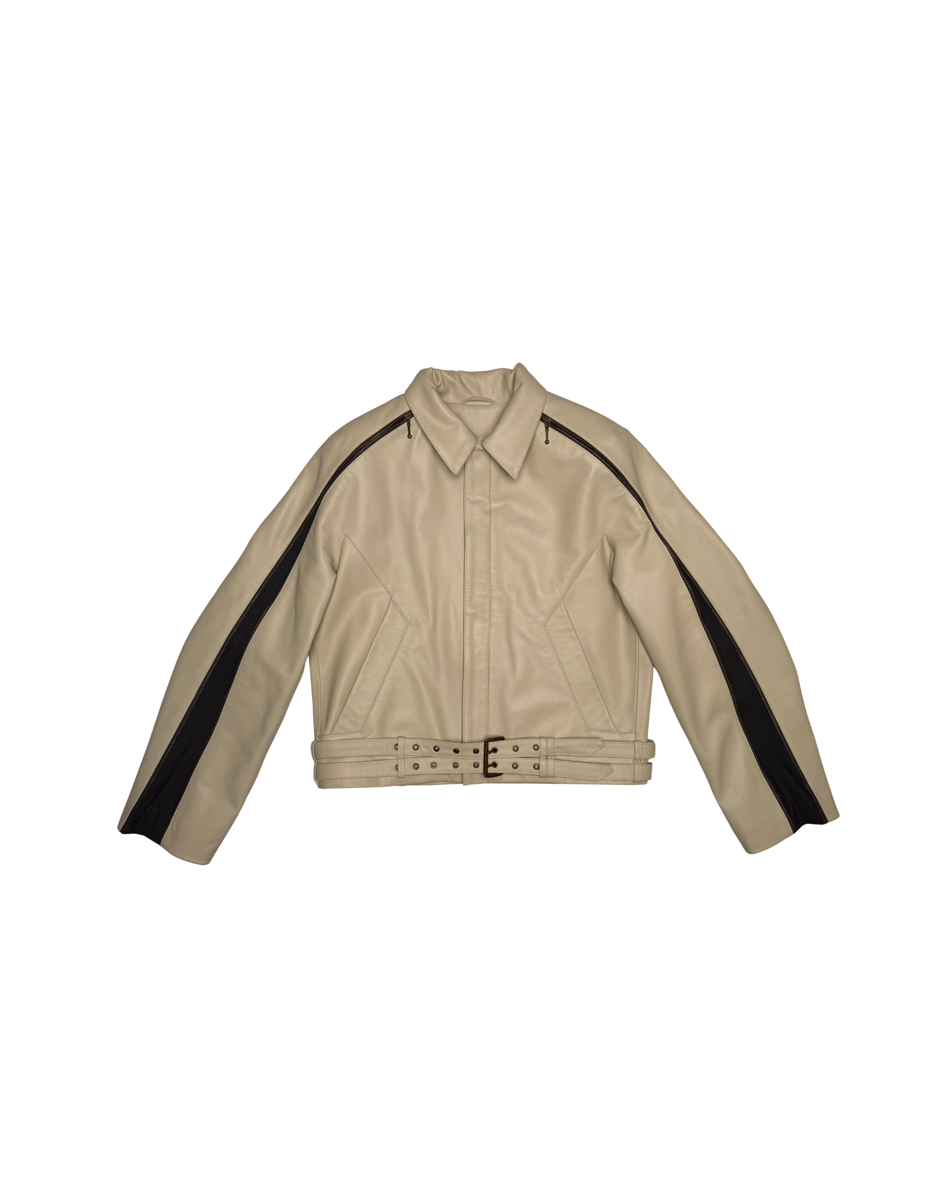118 ZIP LEATHER JACKET – BEIGE