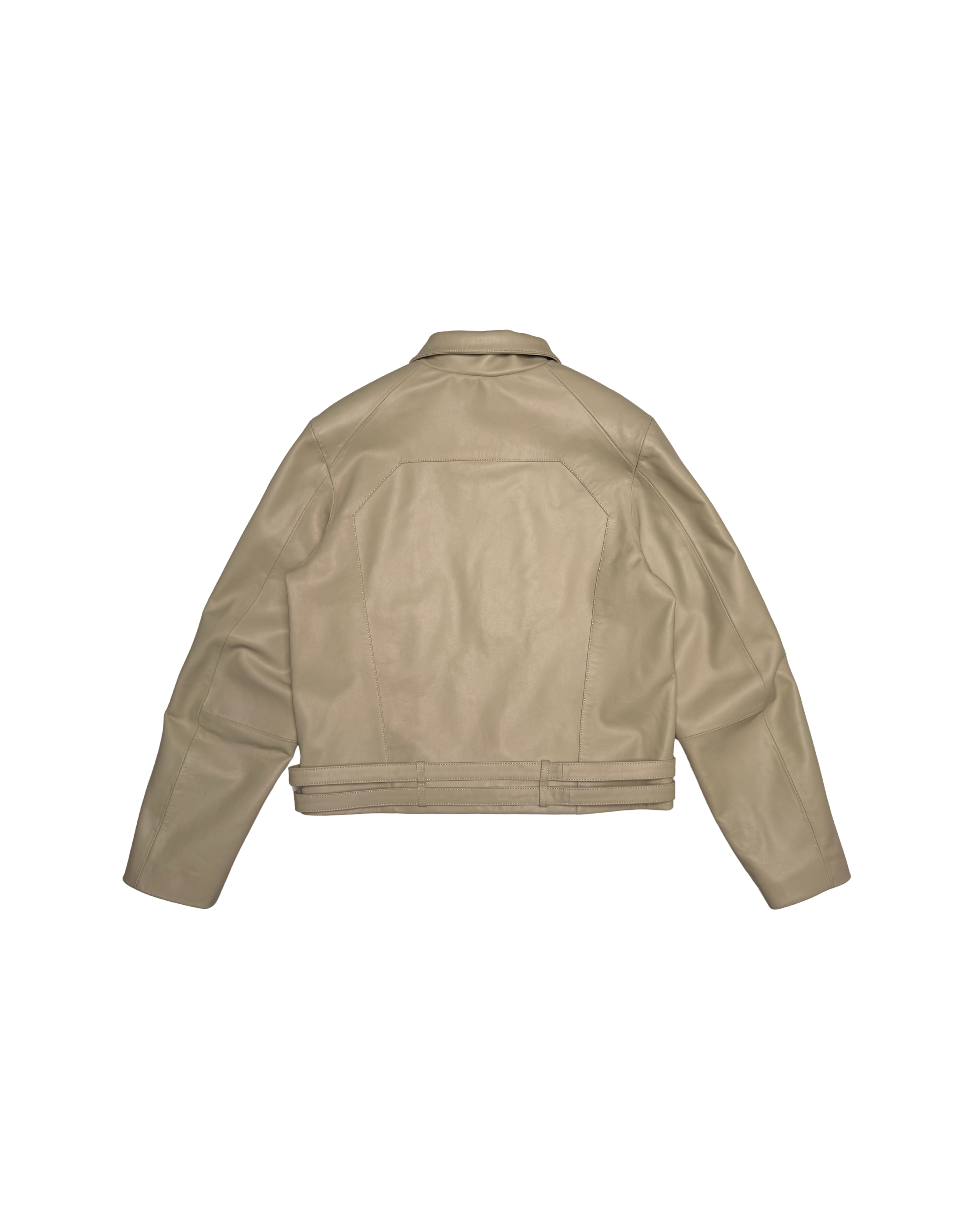 118 ZIP LEATHER JACKET – BEIGE
