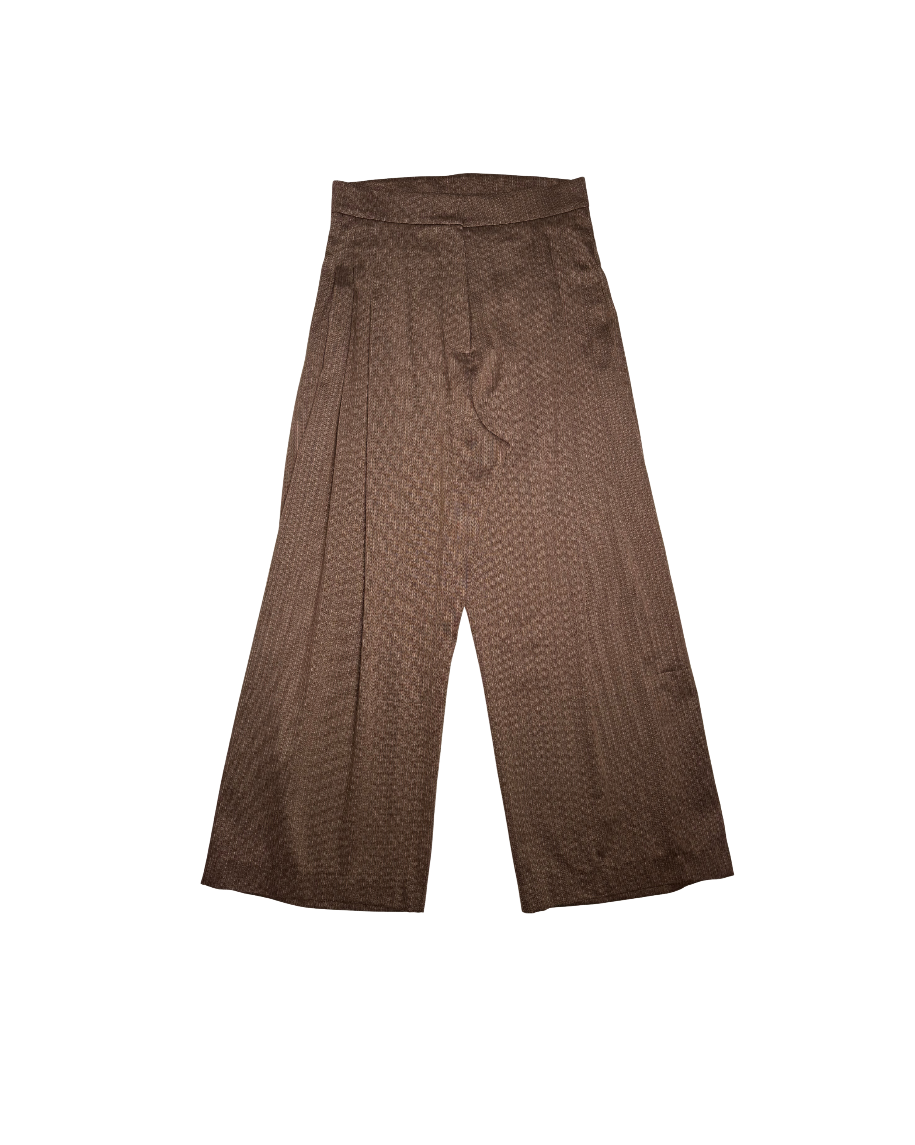 039 PLEATED PINSTRIPE PANTS – BROWN