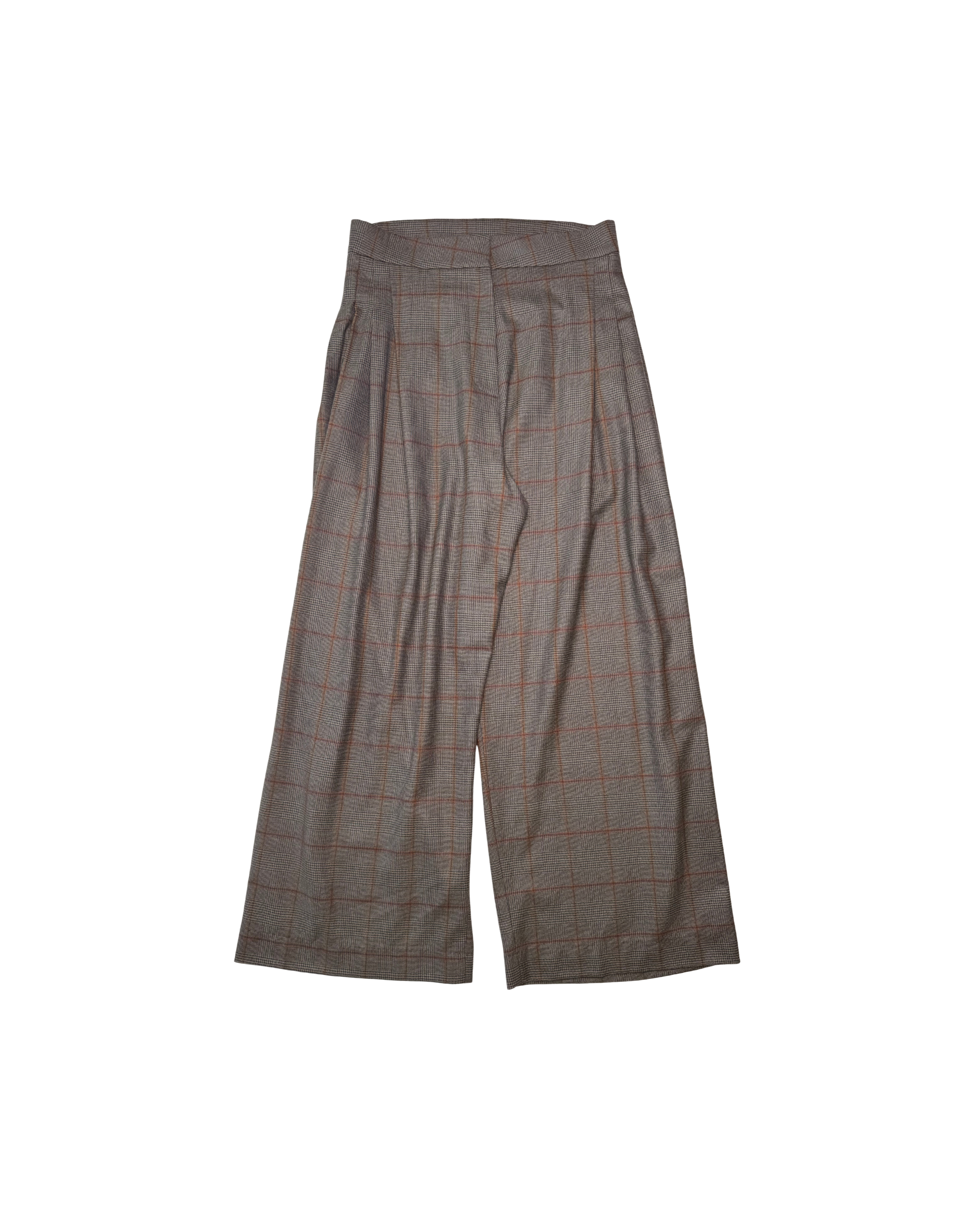 040 WOOL PLEATED PANTS – CHECKED GREY