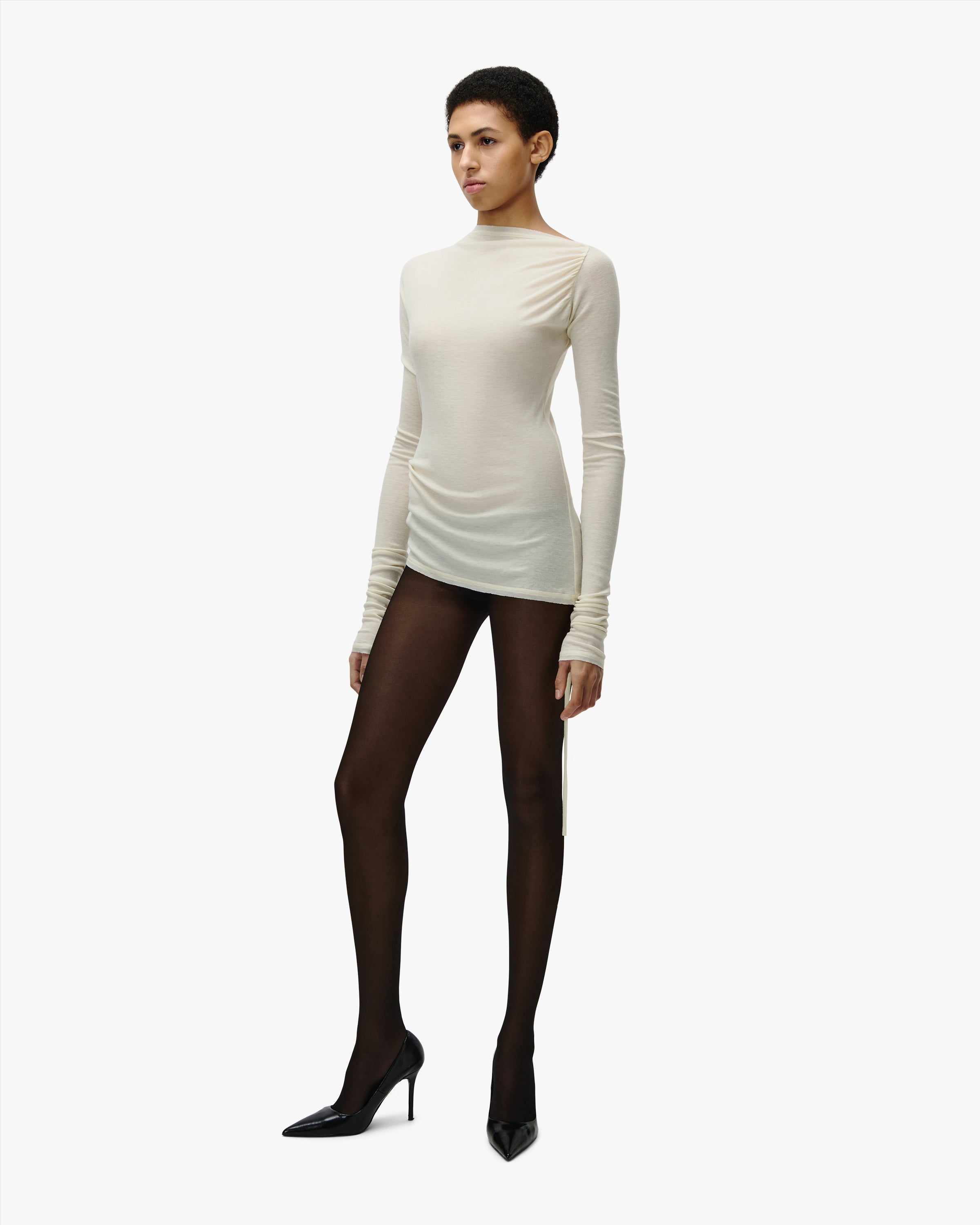 'ZHORA' WOMENS DRAPED LONGSLEEVE – AGED WHITE
