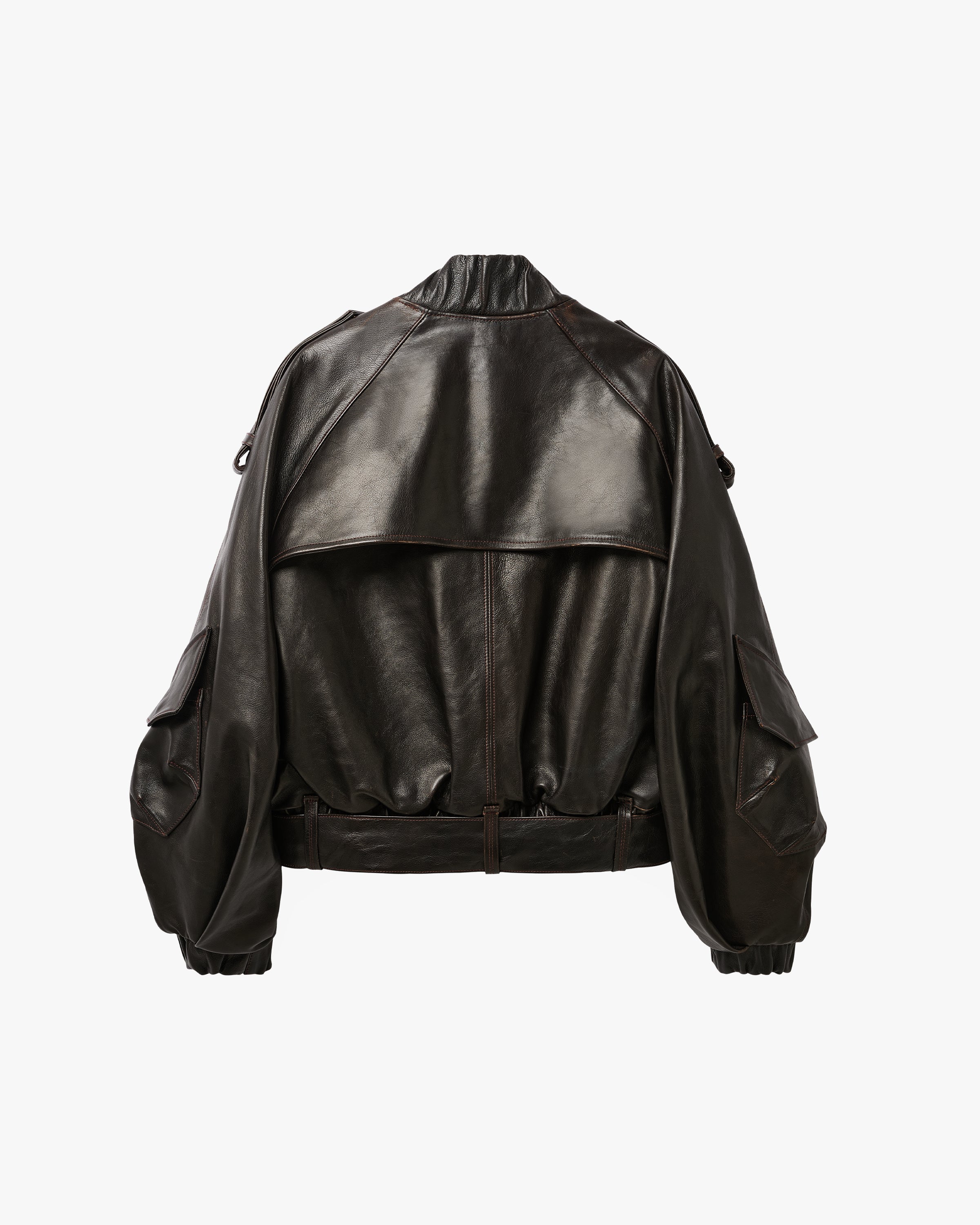 'SKOLA' LEATHER BOMBER JACKET – DARK BROWN