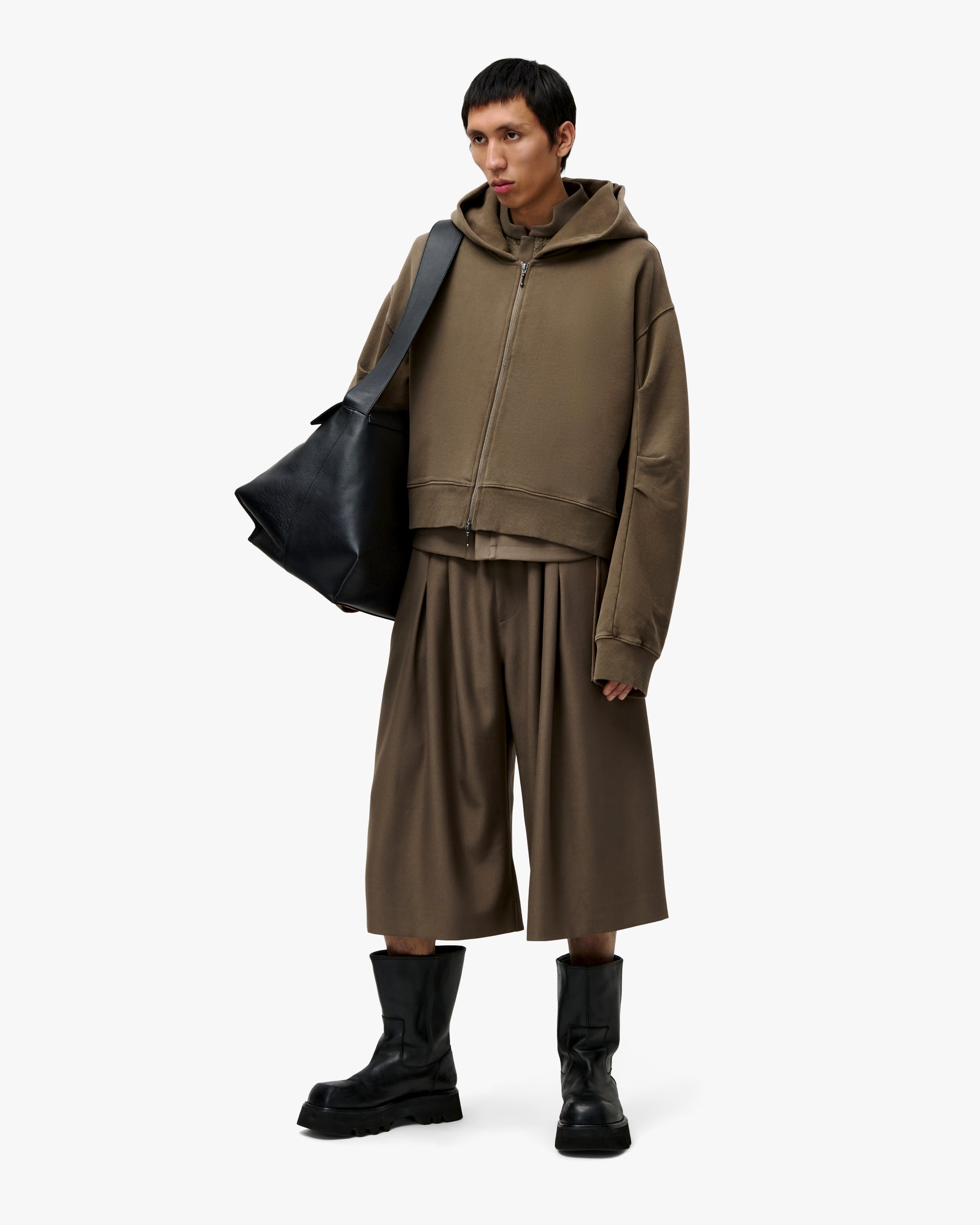 'RAYAD' PLEATED ZIP HOODIE – TAN