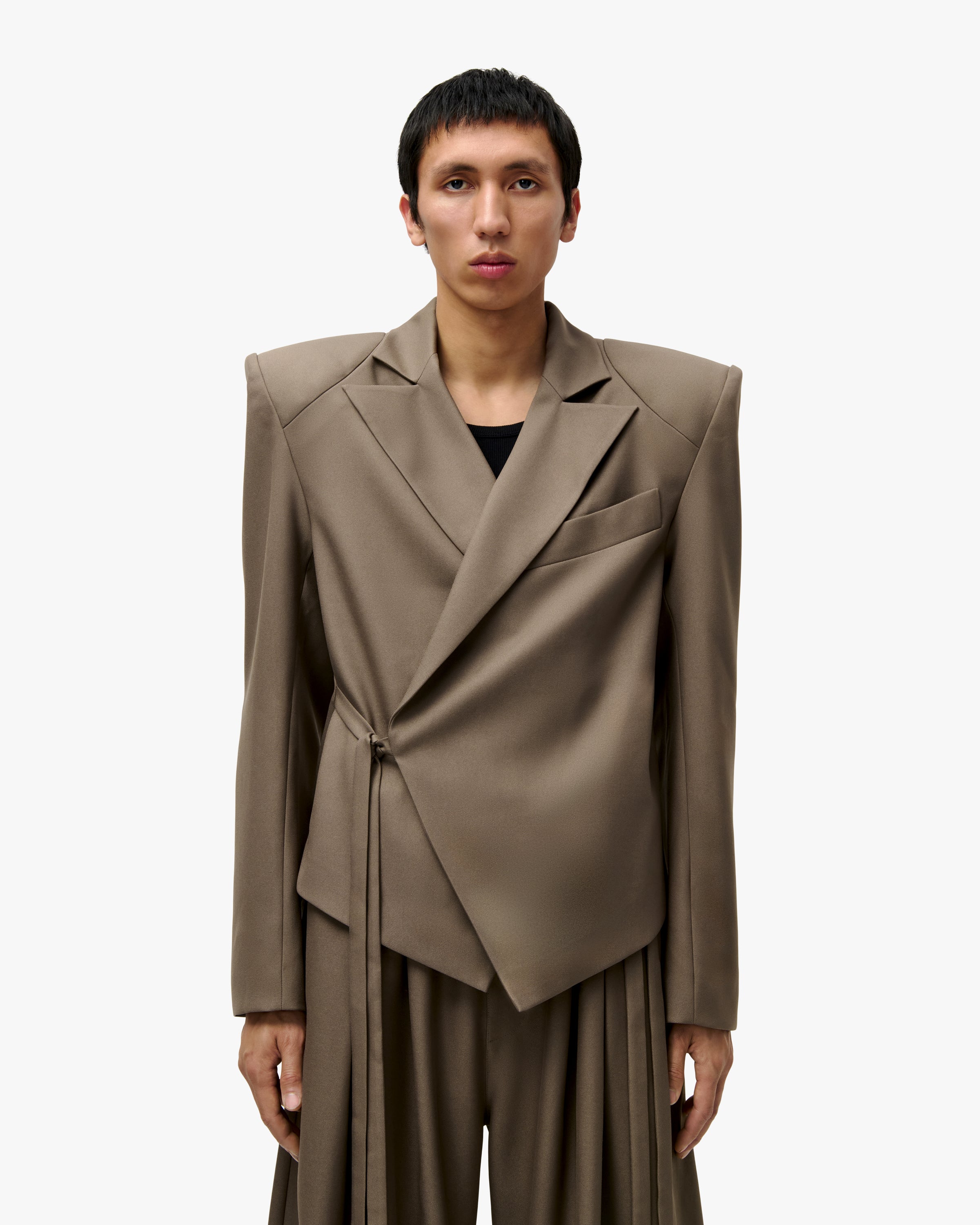 'HAMZA' TWILL KIMONO BLAZER - TAN