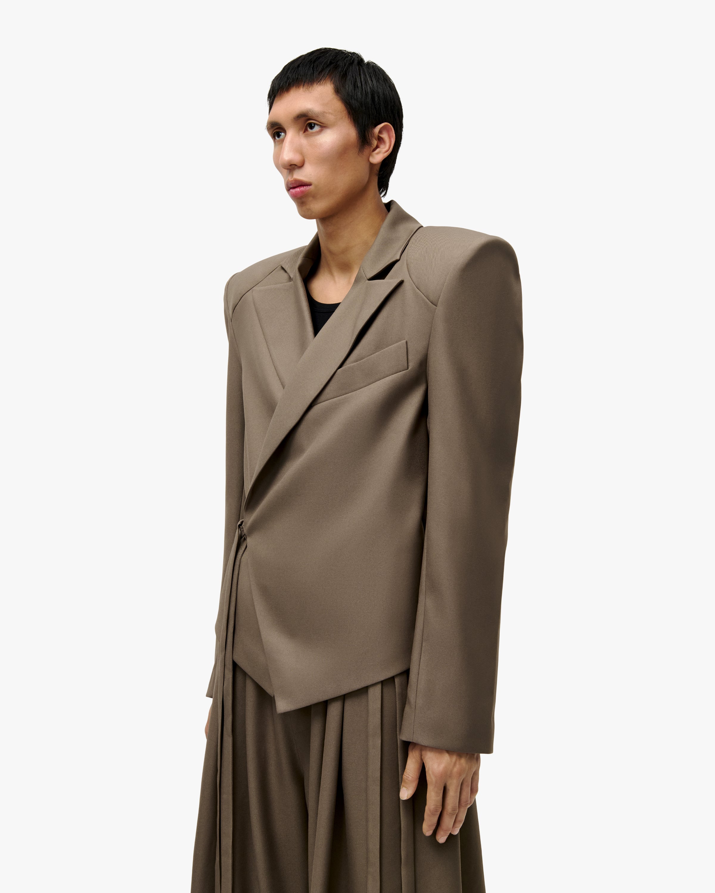'HAMZA' TWILL KIMONO BLAZER - TAN