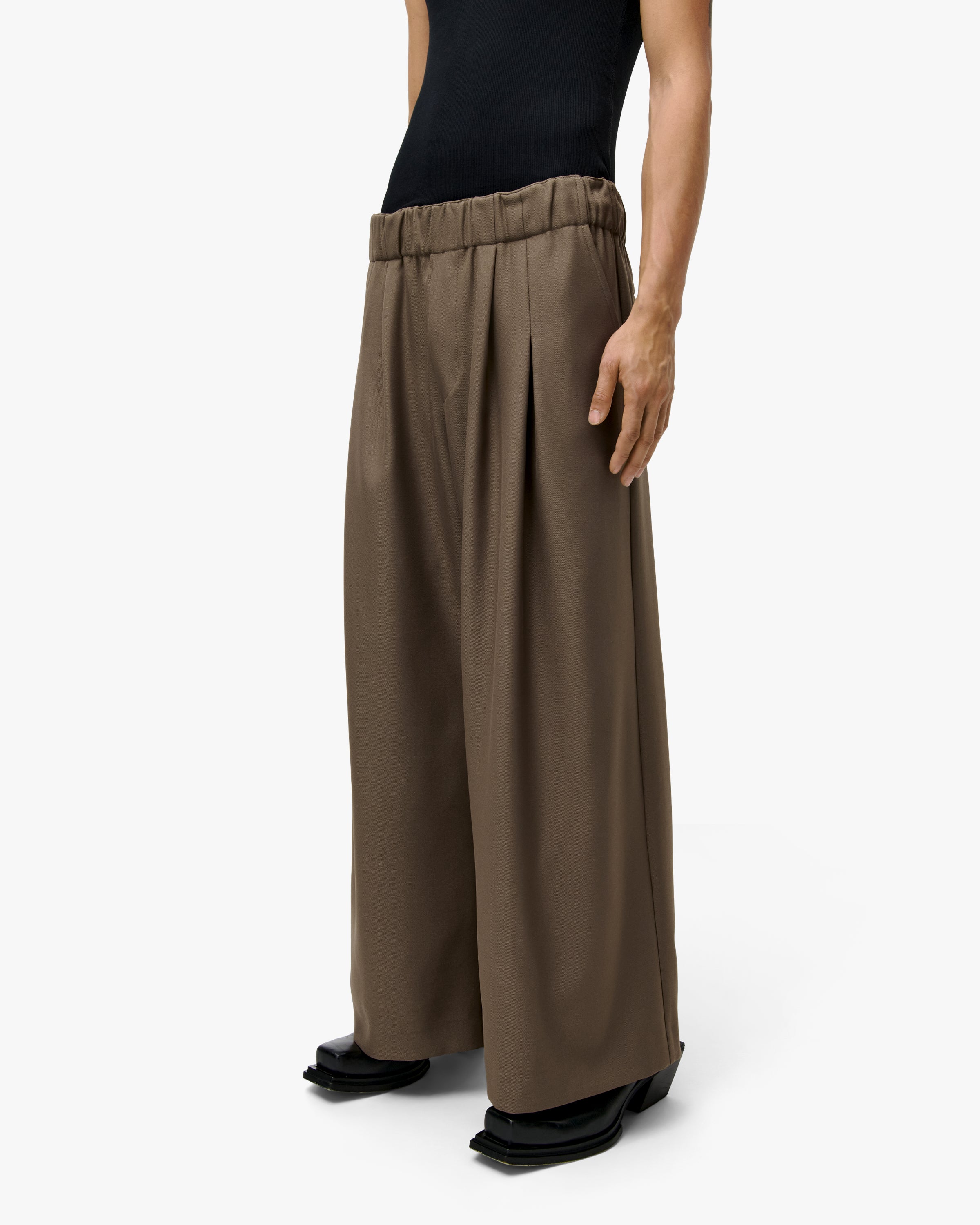 'RAAHA' TWILL WIDE-LEG SUITPANTS - TAN