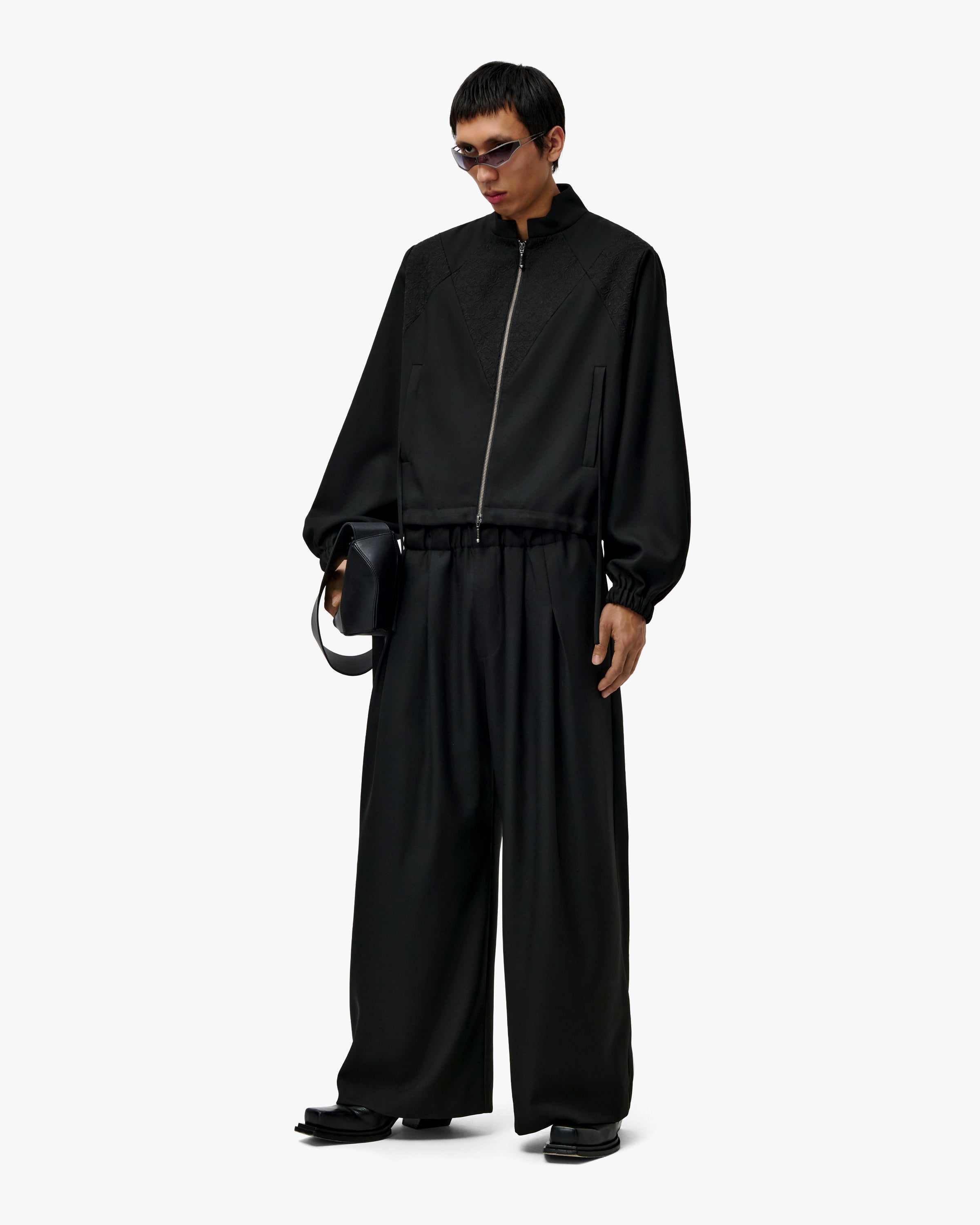 'RAAHA' TWILL WIDE-LEG SUITPANTS - BLACK