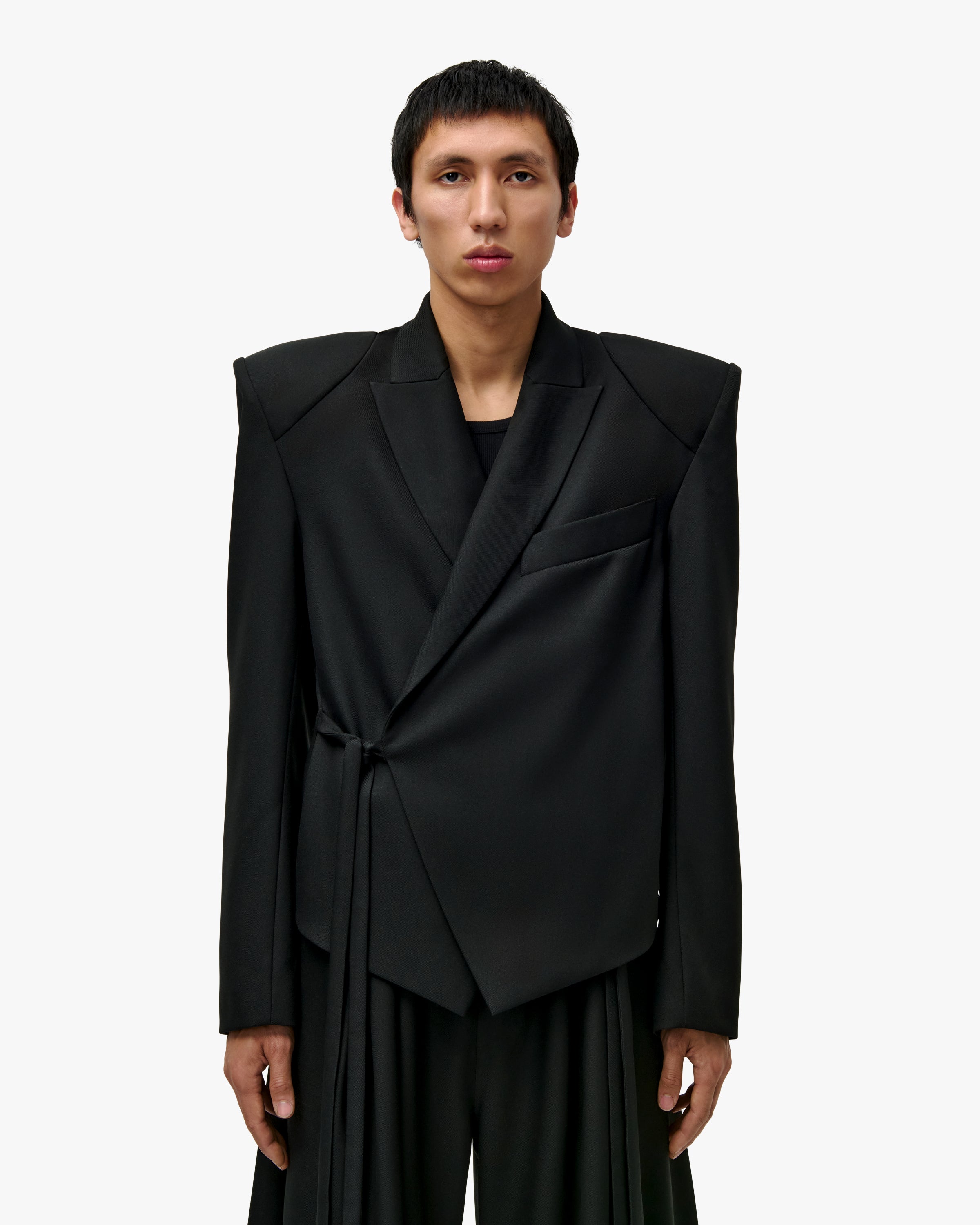 'HAMZA' TWILL KIMONO BLAZER - BLACK
