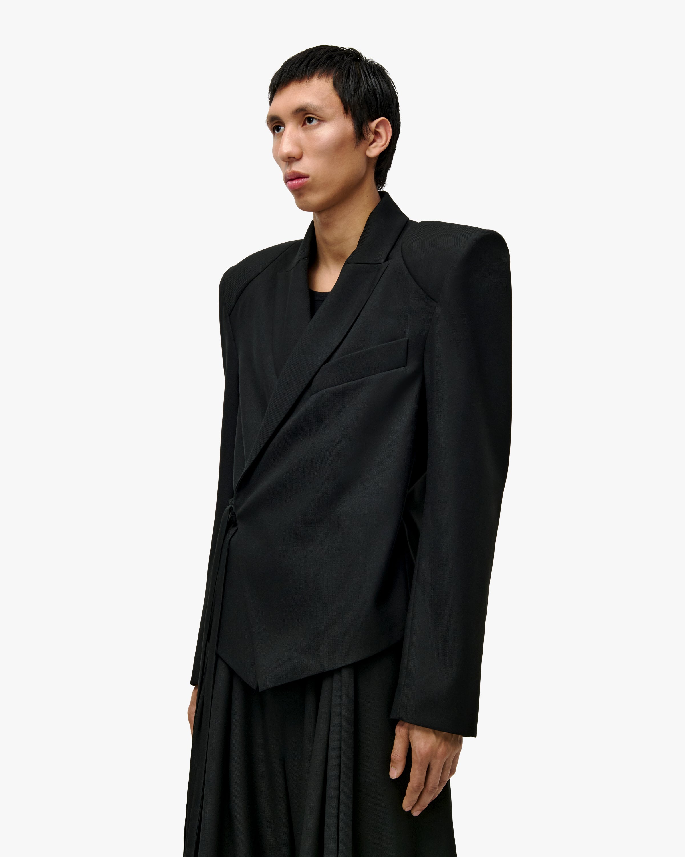 'HAMZA' TWILL KIMONO BLAZER - BLACK
