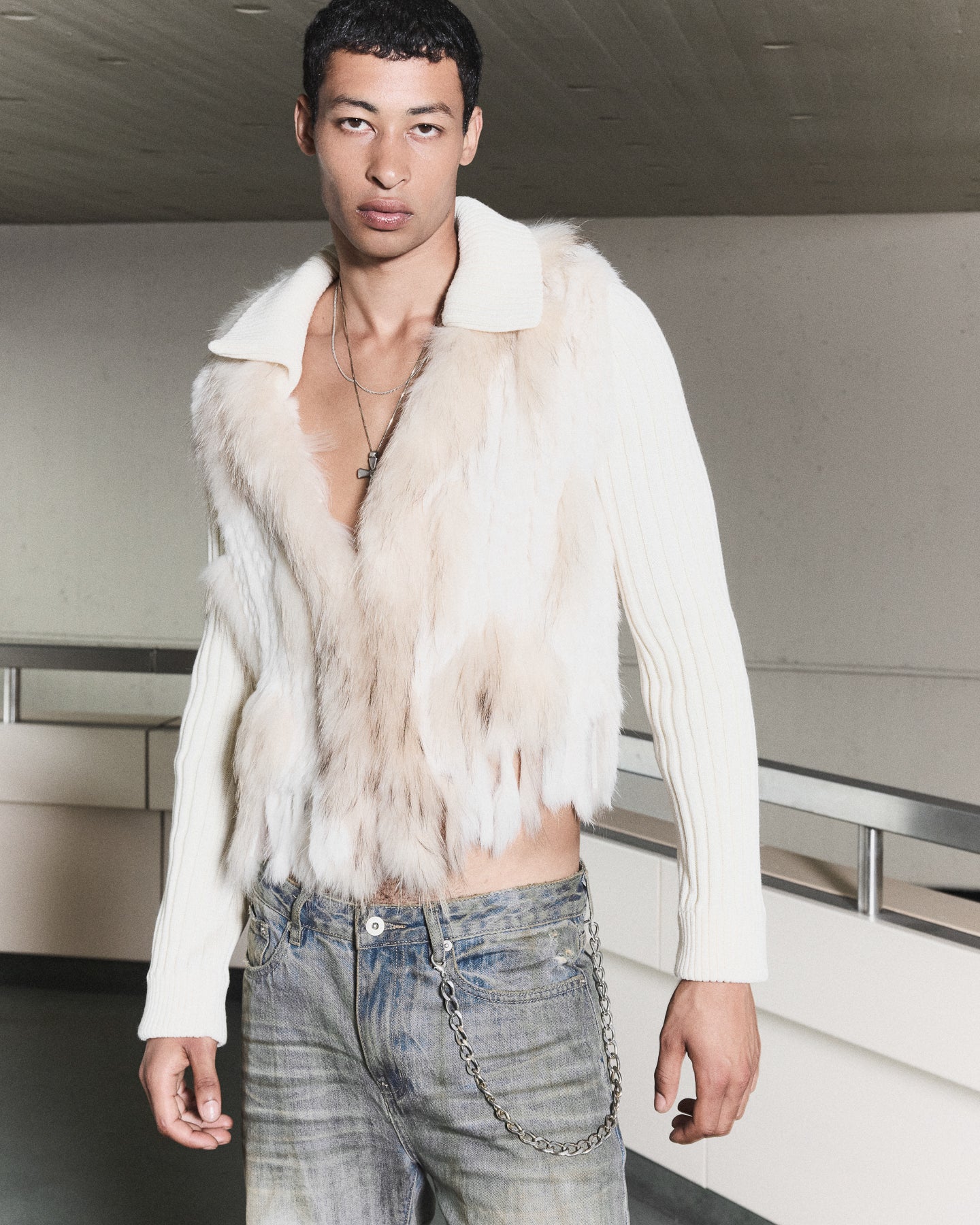 'LUX' UPCYCLED BUNNY KNIT JACKET – OFF WHITE