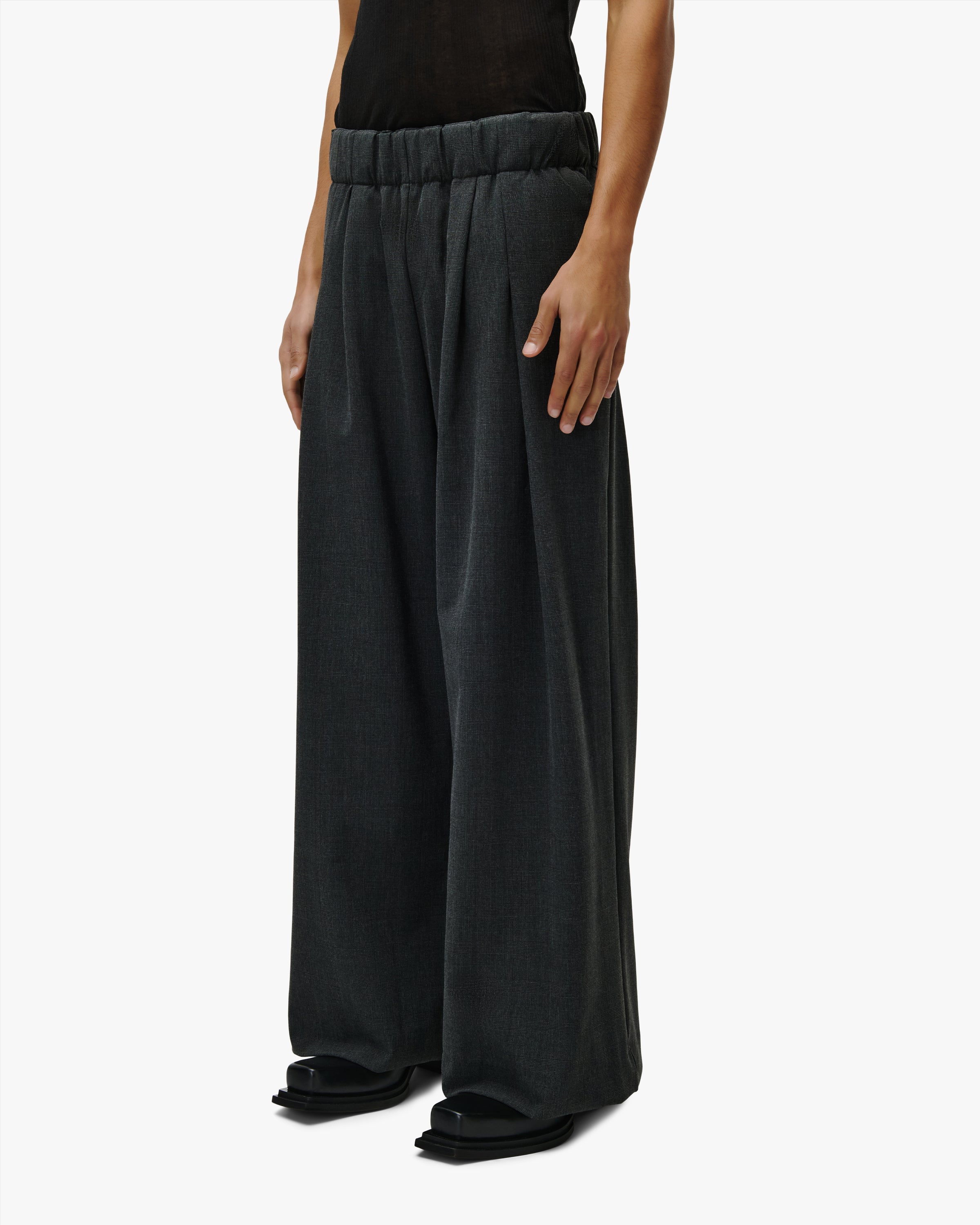 'HUNG' Entity Wide-Leg Suitpants - Checked Grey