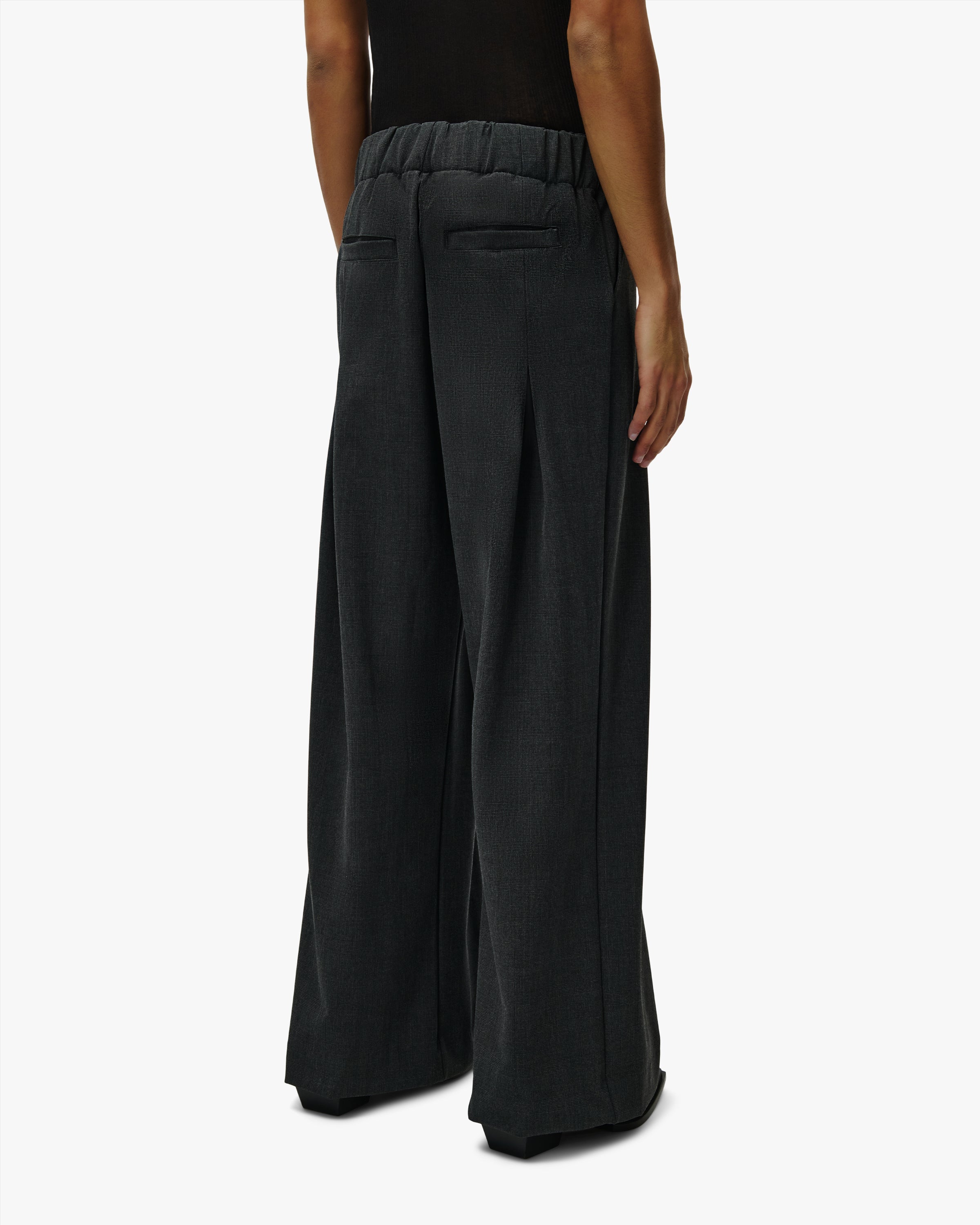 'HUNG' Entity Wide-Leg Suitpants - Checked Grey