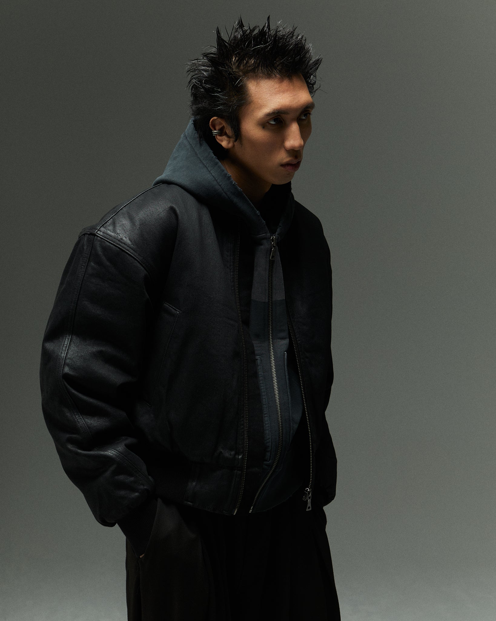 WAXED LOGO BOMBER - BLACK