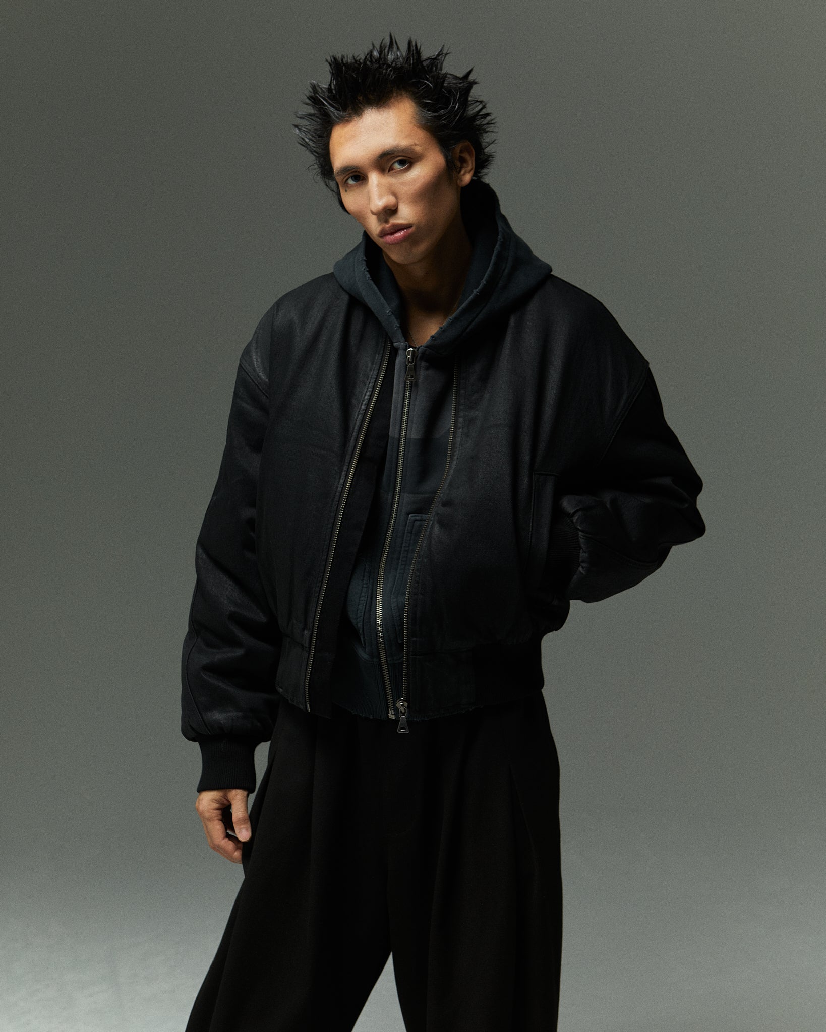 WAXED LOGO BOMBER - BLACK