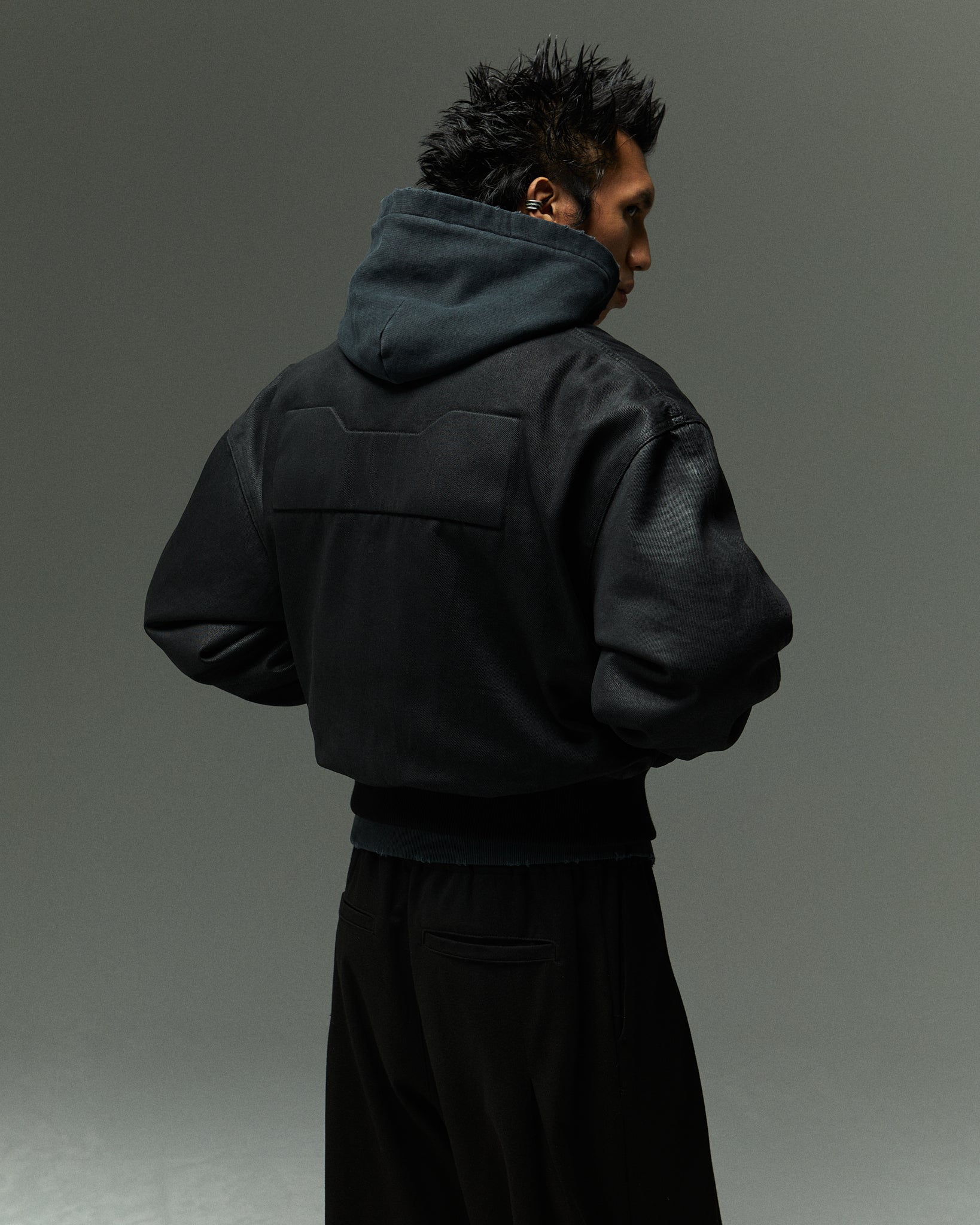 WAXED LOGO BOMBER - BLACK