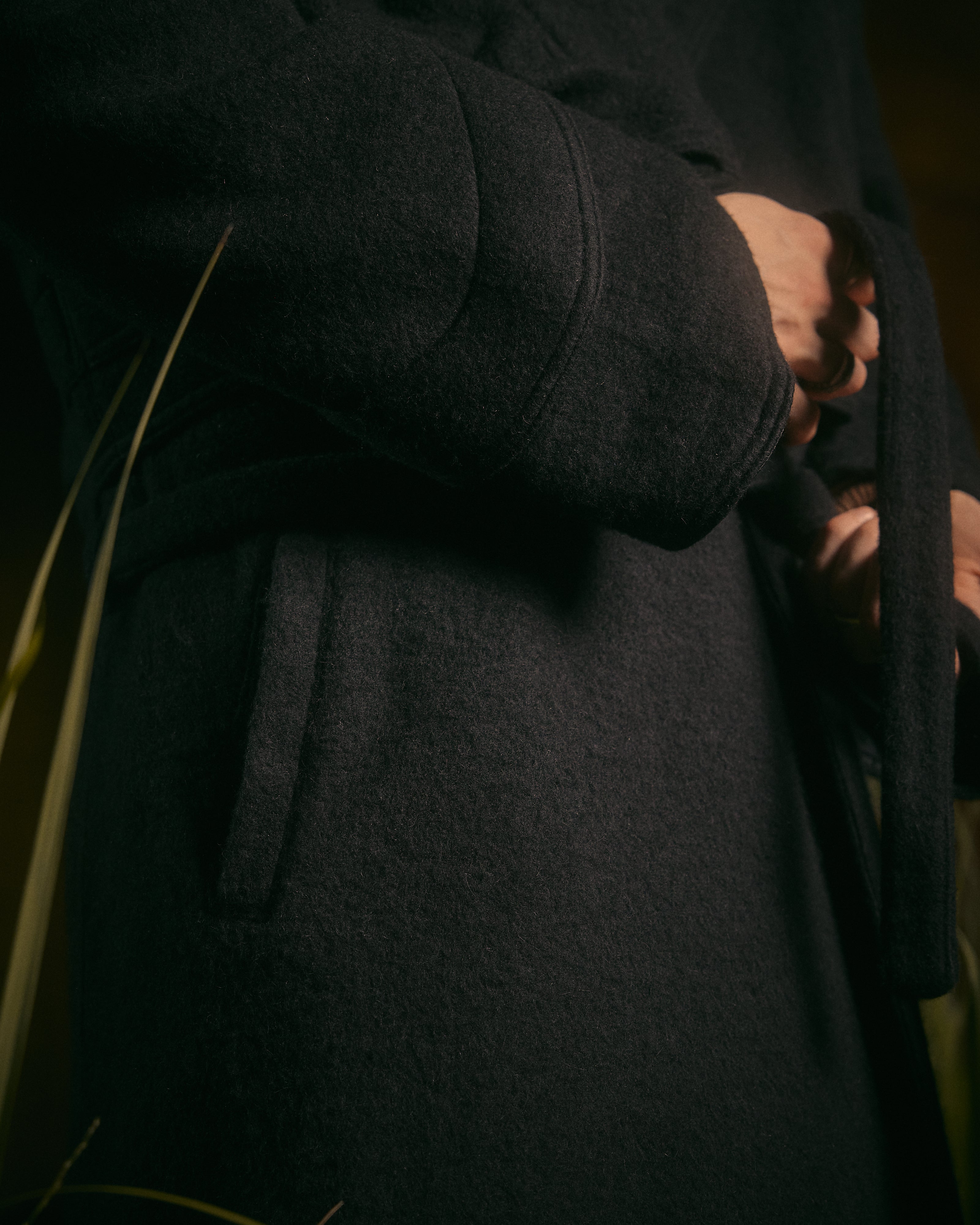 Panel Wool Coat (Short) - Black