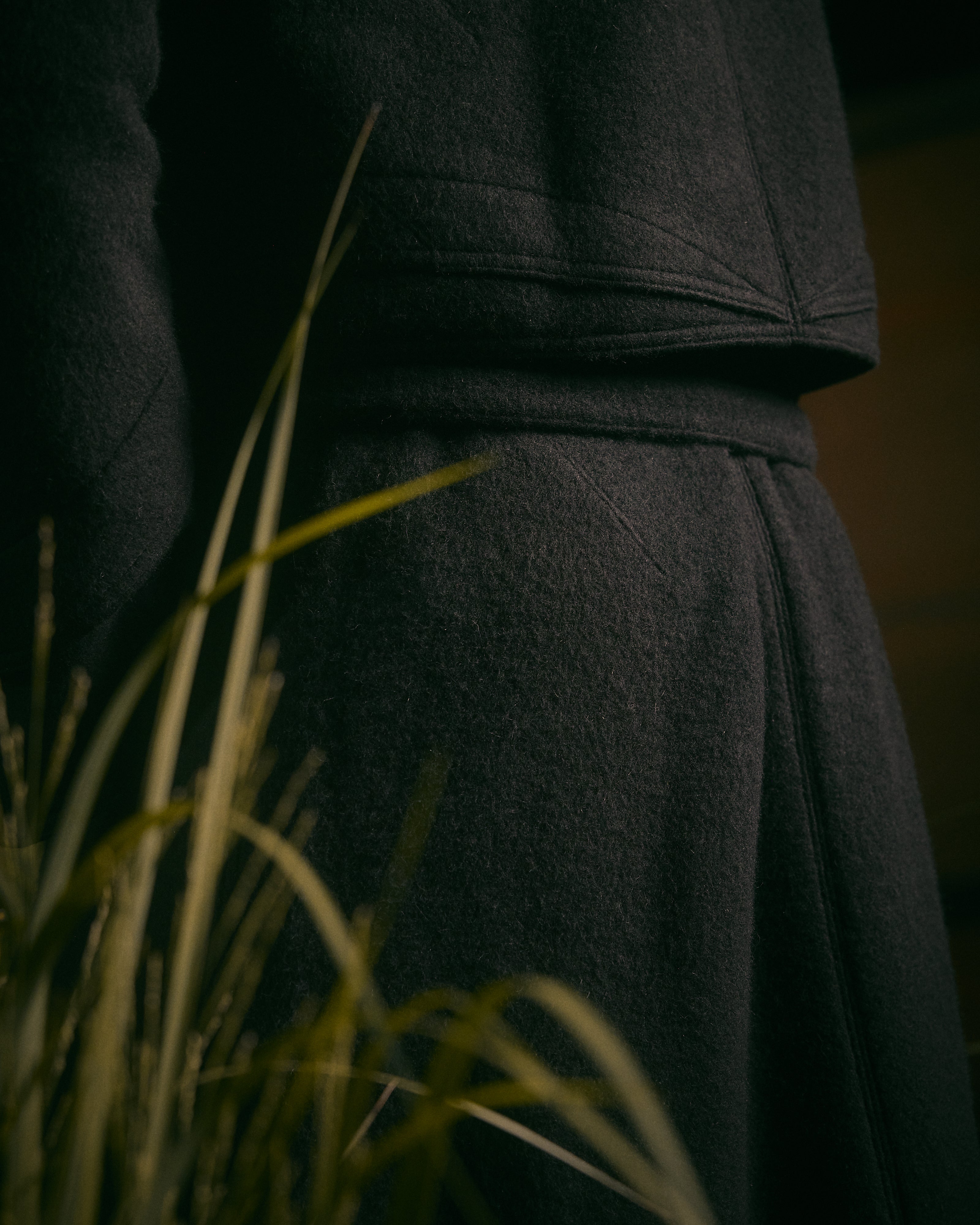 Panel Wool Coat (Short) - Black