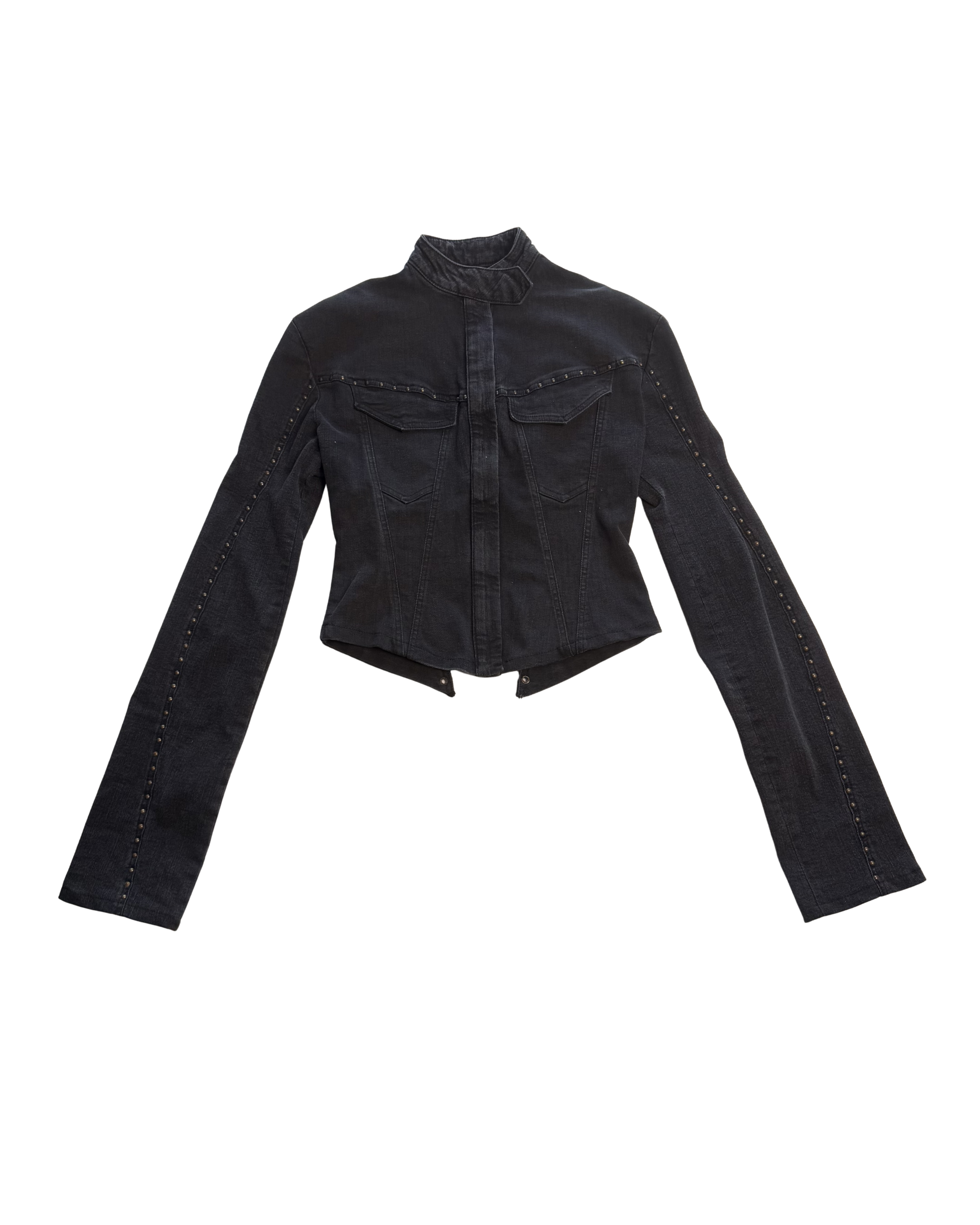 099 STUDDED STRETCH DENIM JACKET WOMENS  – WASHED GREY