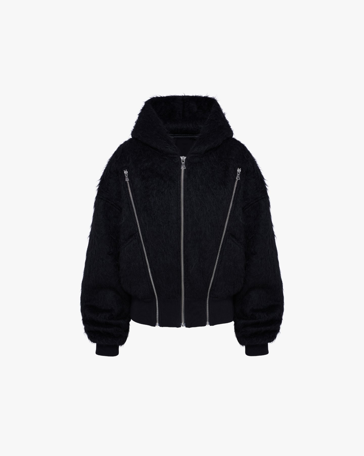 MOHAIR TRIPLE-ZIP HOODIE - BLACK