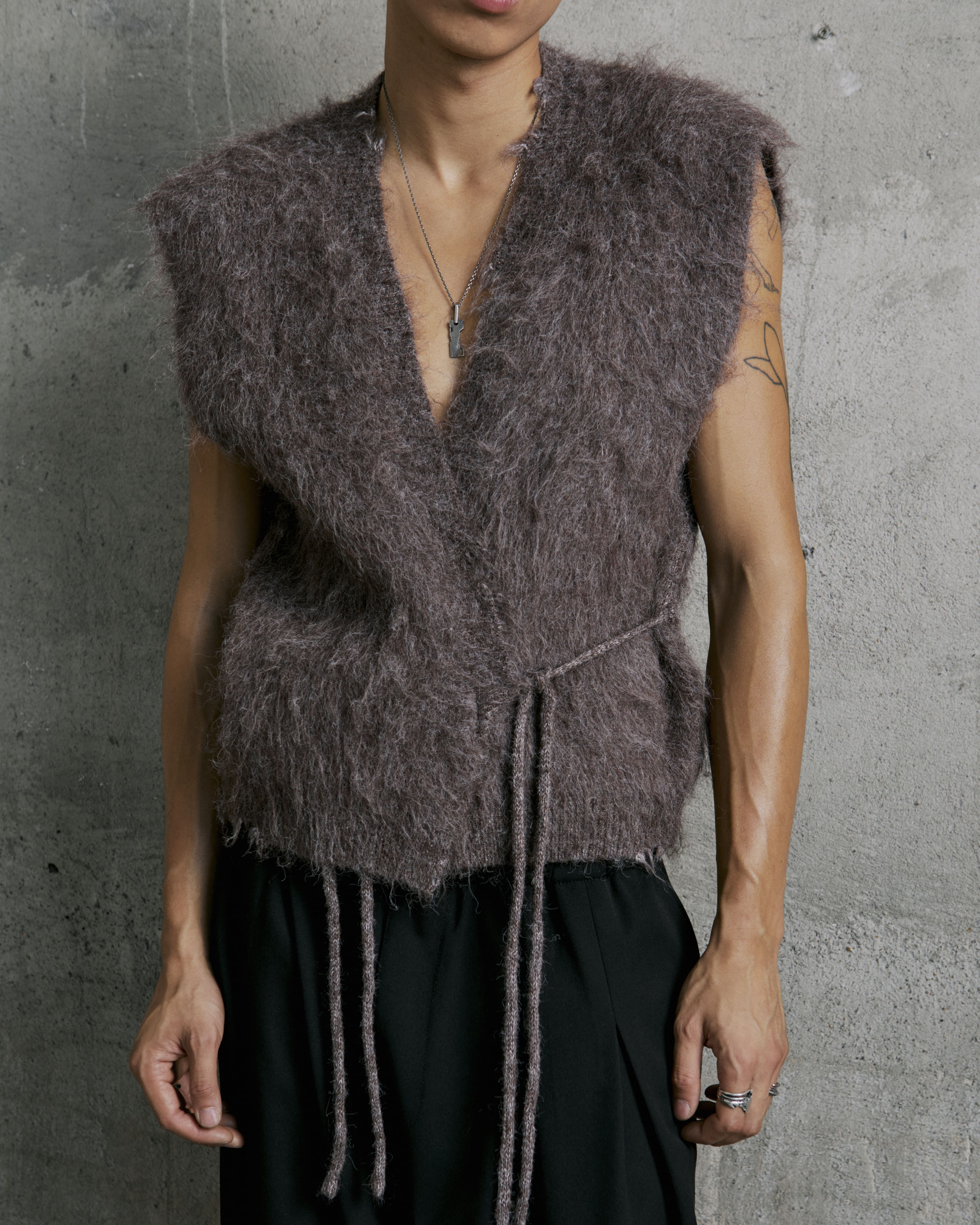 MOHAIR KIMONO VEST - BROWN