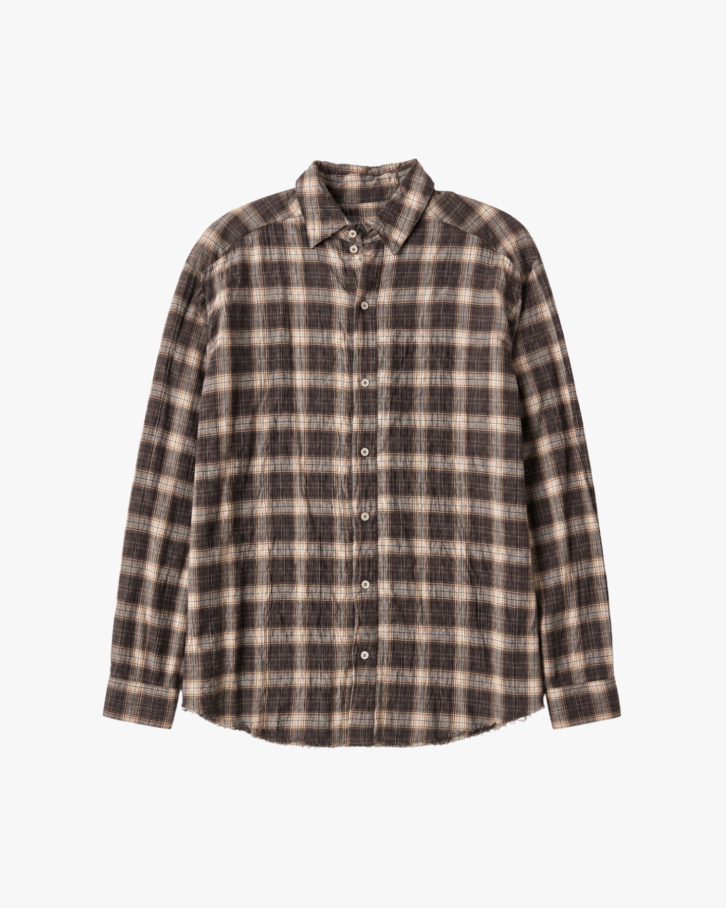 'FARIS' CRINKLED CHECKED SHIRT – BROWN