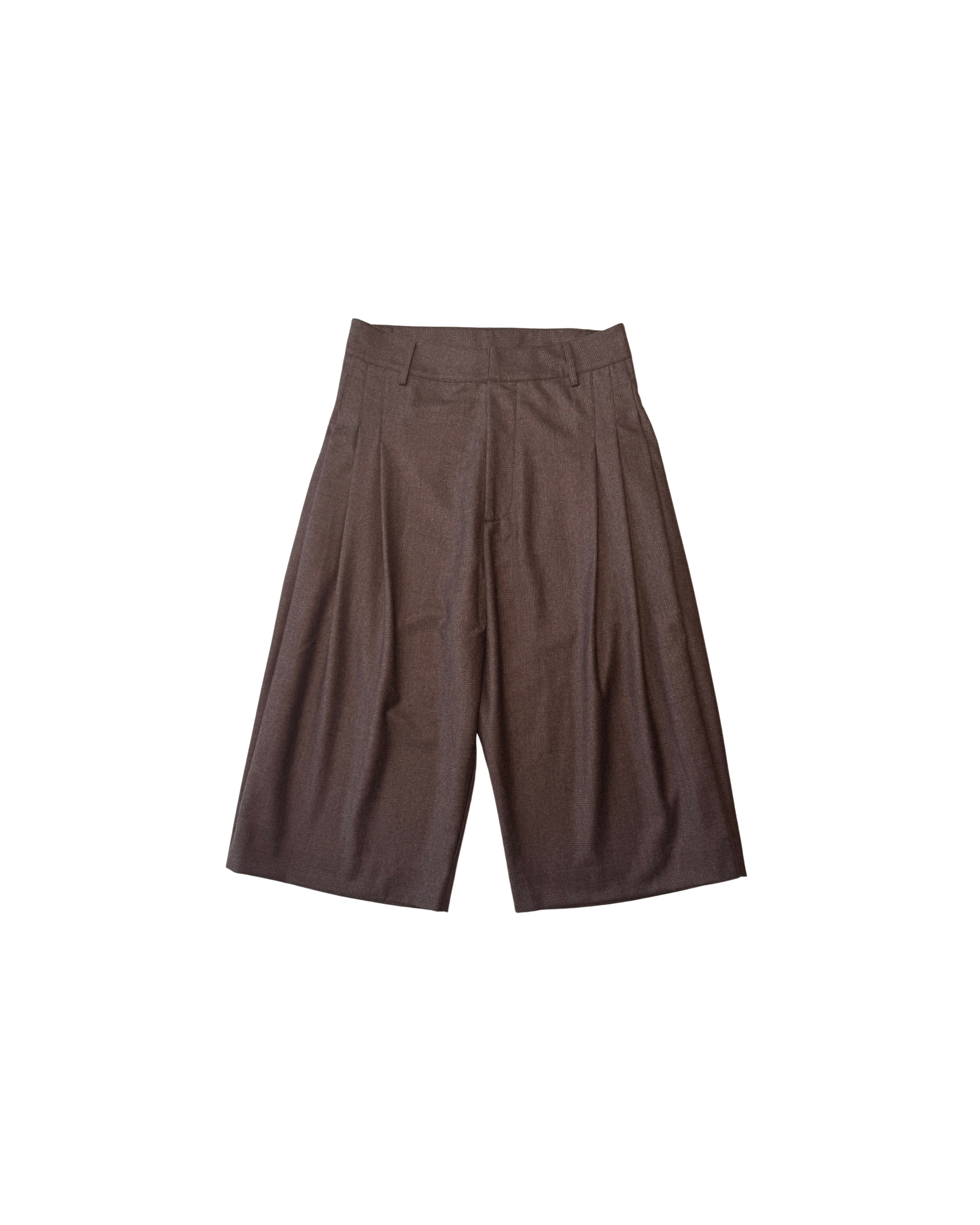 100 WOOL BERMUDA – CHECKED BROWN