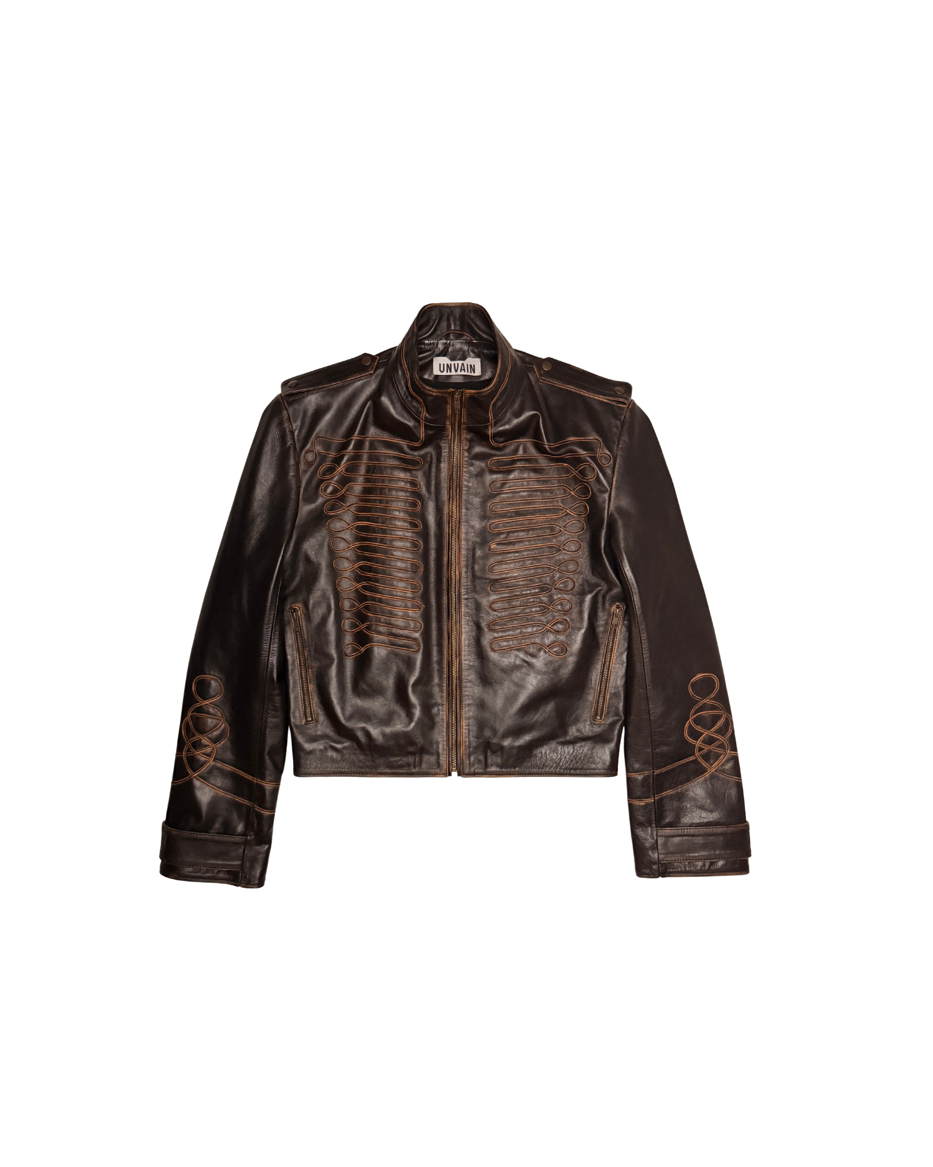 112 LEATHER NAPOLEON JACKET VINTAGE – DARK BROWN
