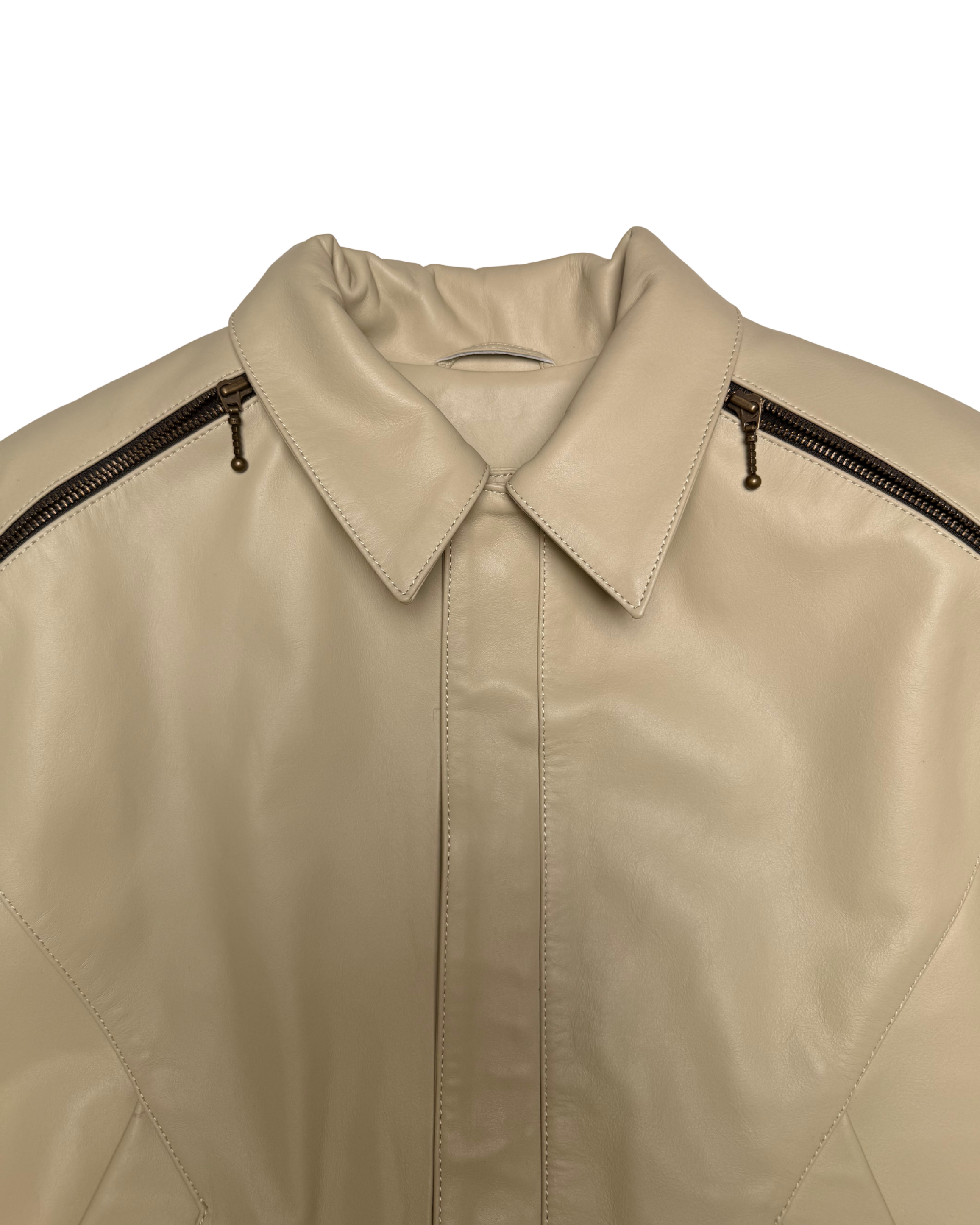 118 ZIP LEATHER JACKET – BEIGE