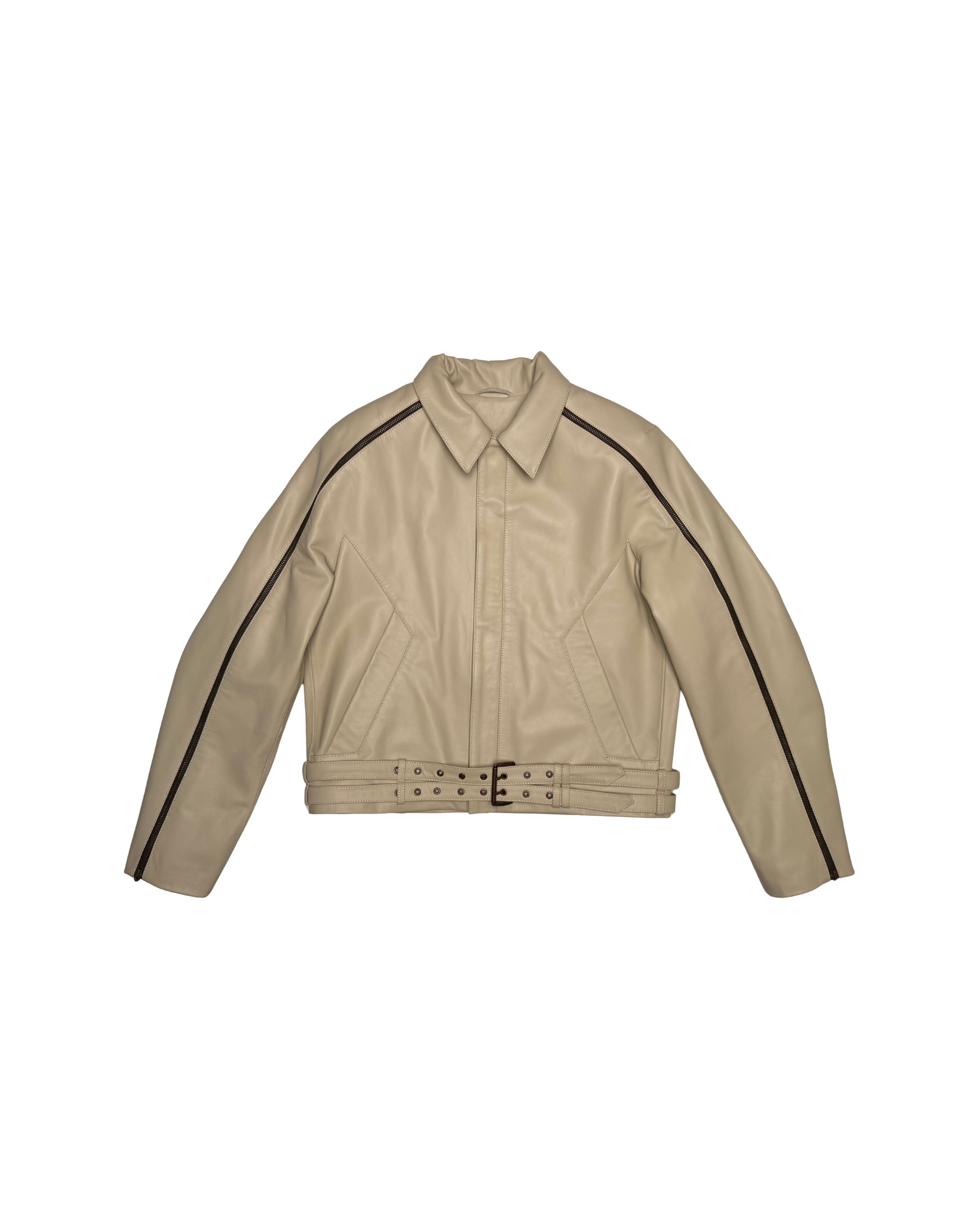 118 ZIP LEATHER JACKET – BEIGE