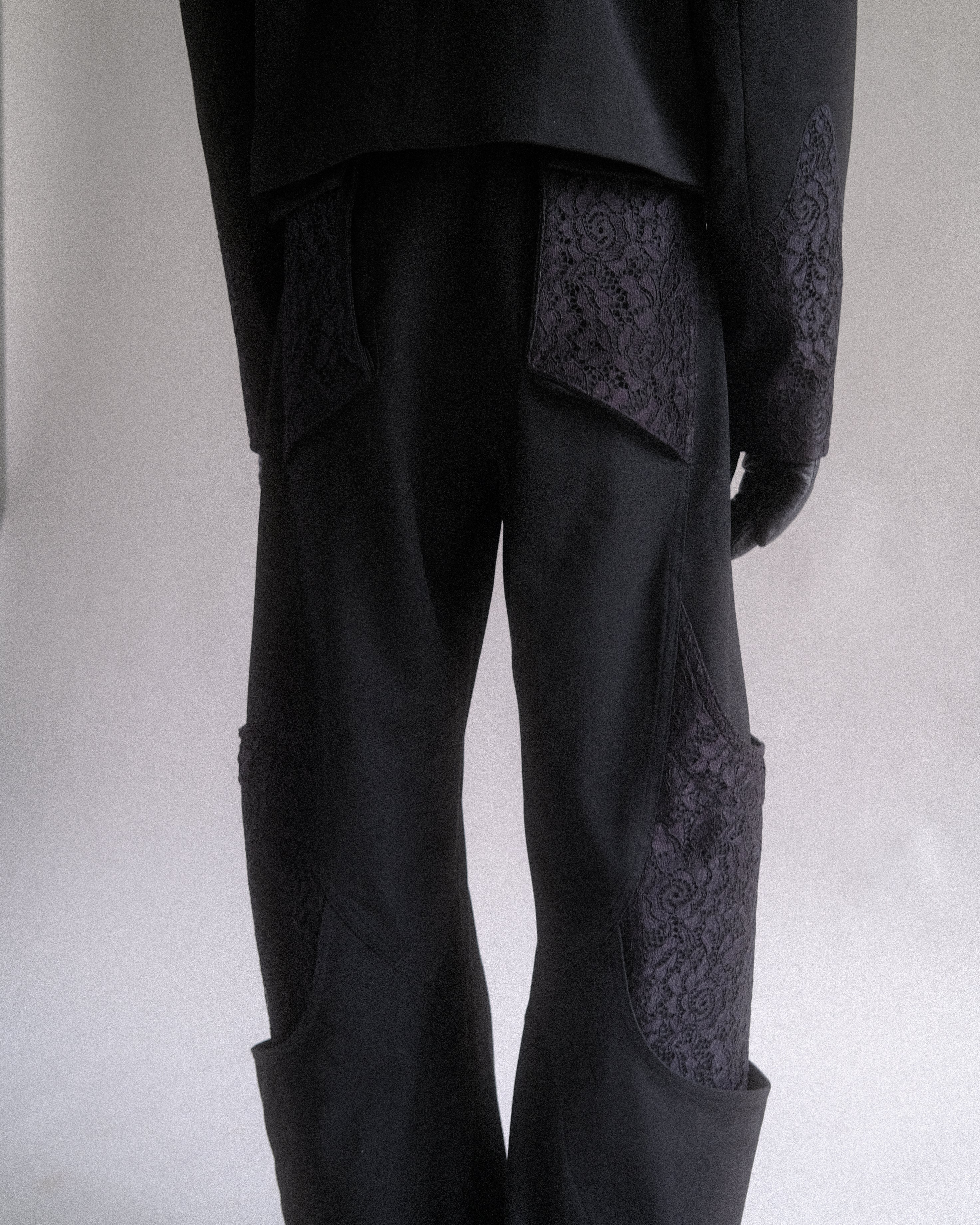 V2 Lace Panel Suit Pants - Black