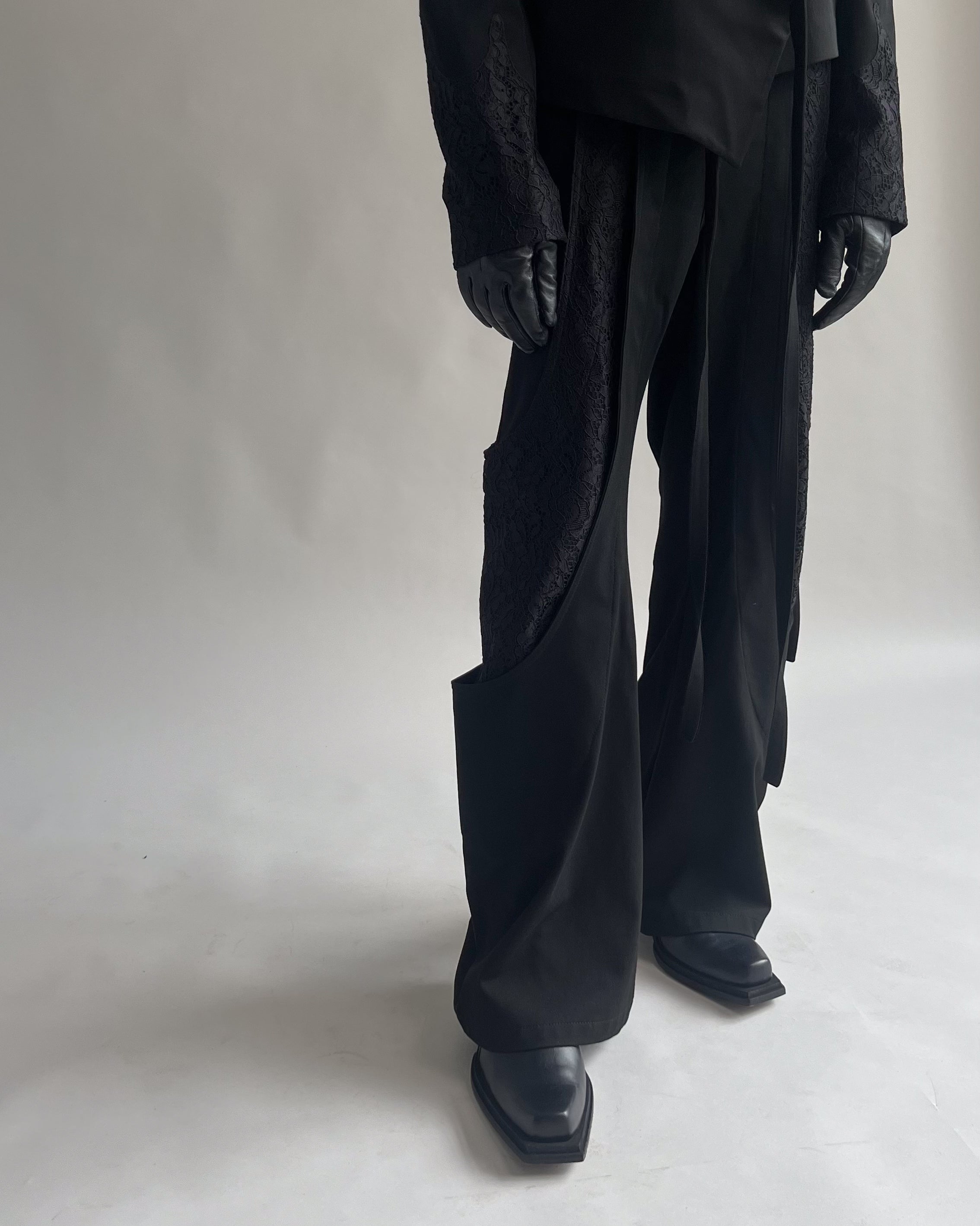 V2 Lace Panel Suit Pants - Black