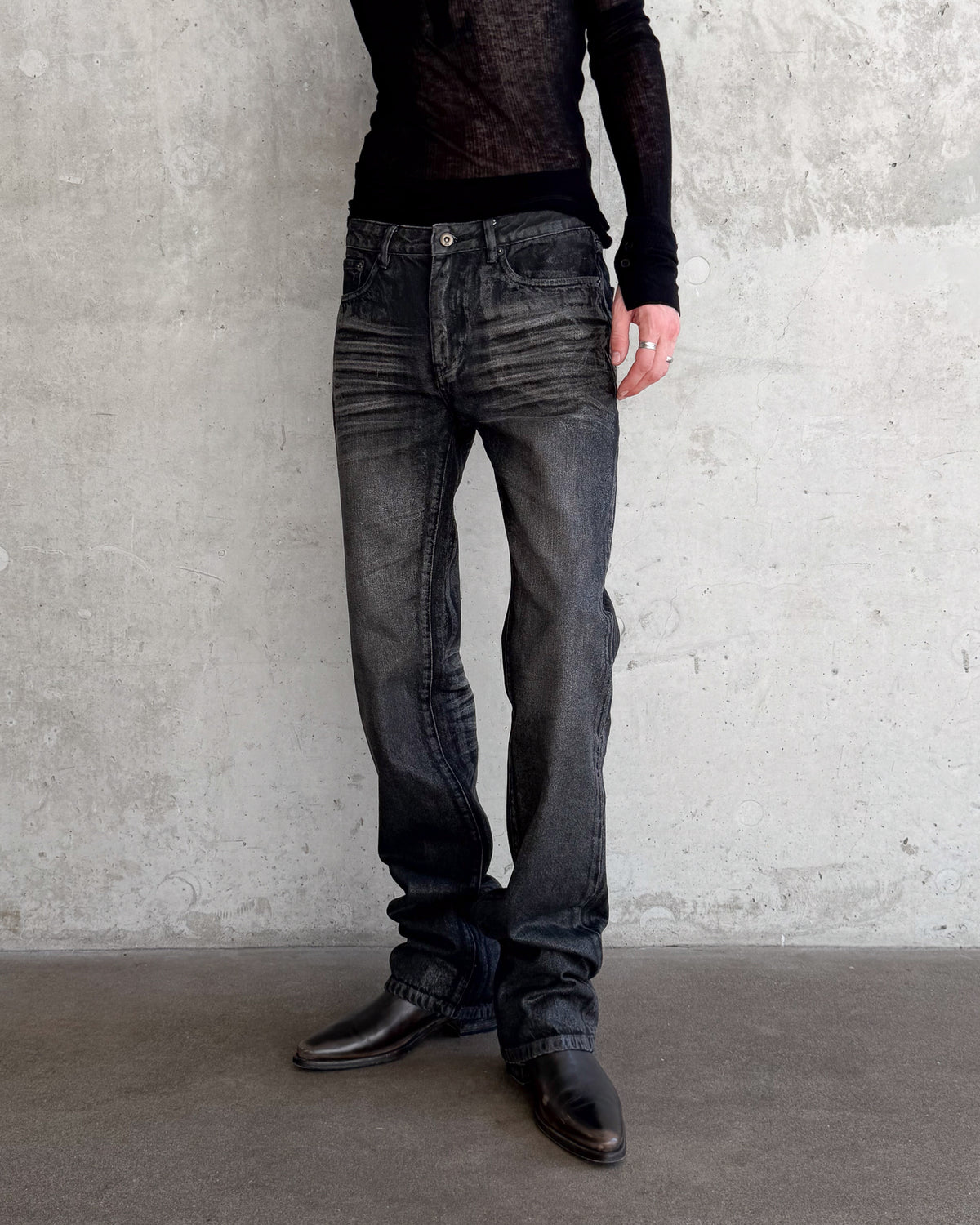 'RIAN' WAXED DENIM – WASHED GREY