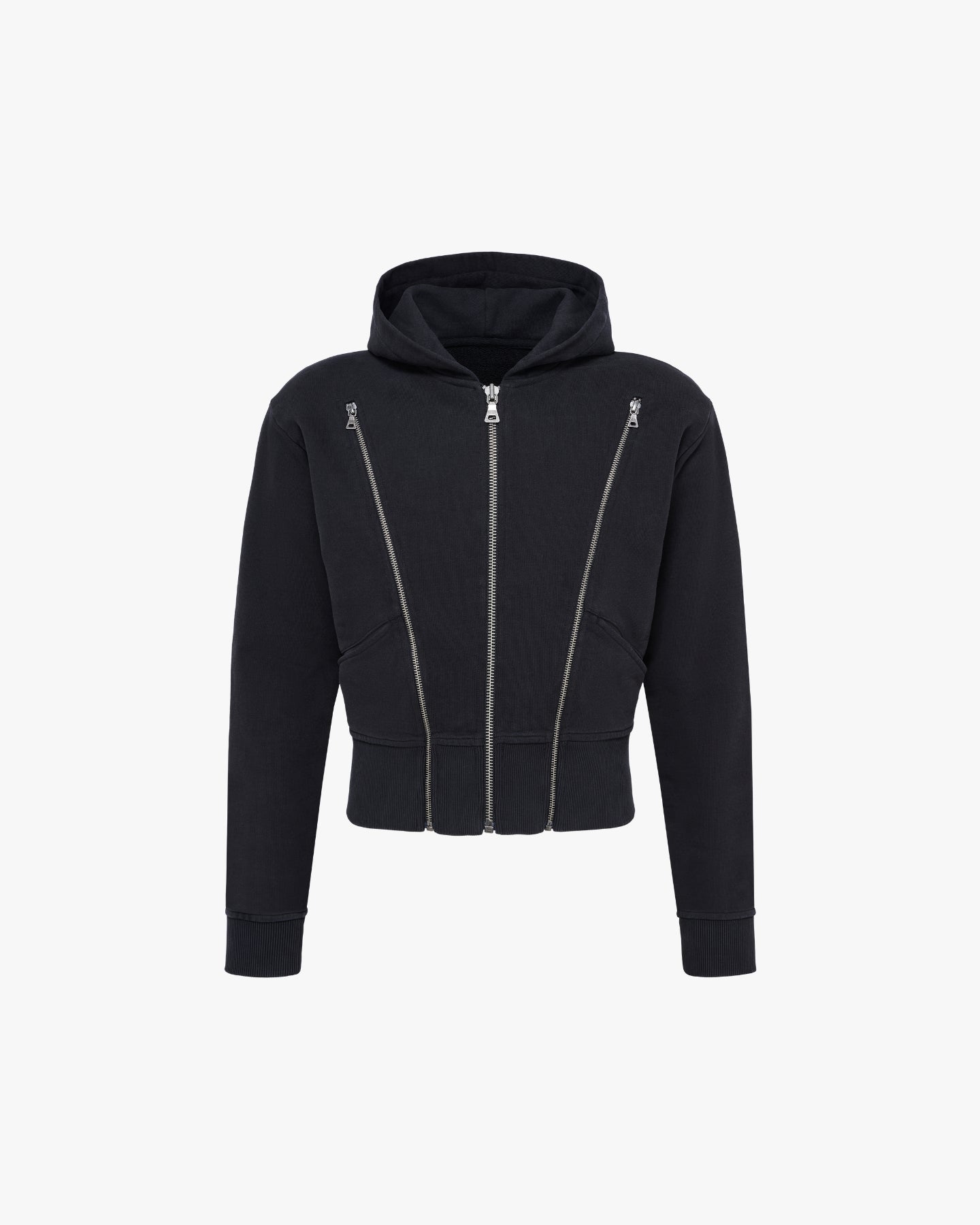 FITTED TRIPLE-ZIP HOODIE - WASHED BLACK