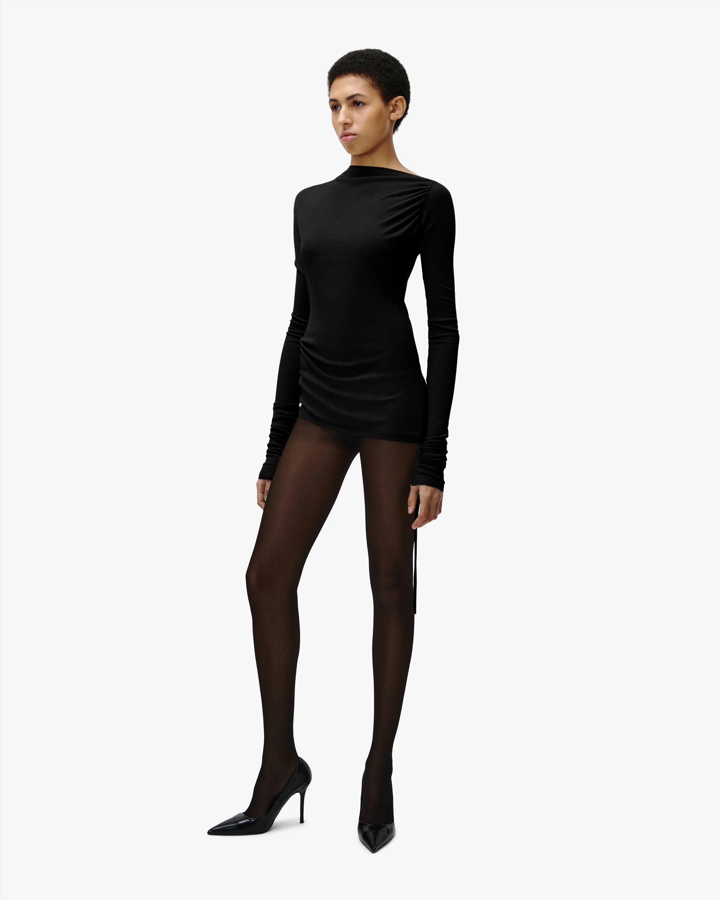 'ZHORA' WOMENS DRAPED LONGSLEEVE – BLACK