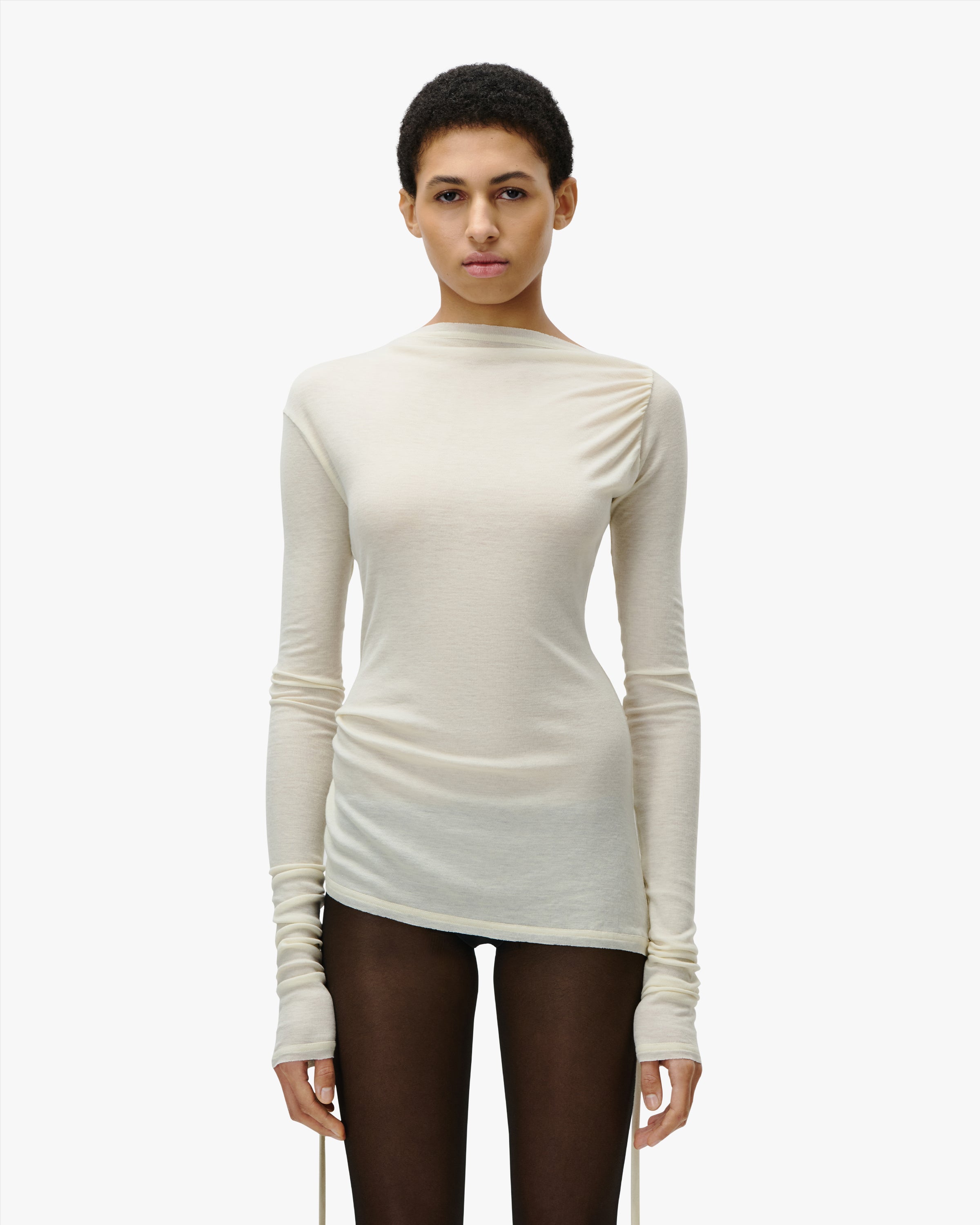 'ZHORA' WOMENS DRAPED LONGSLEEVE – AGED WHITE