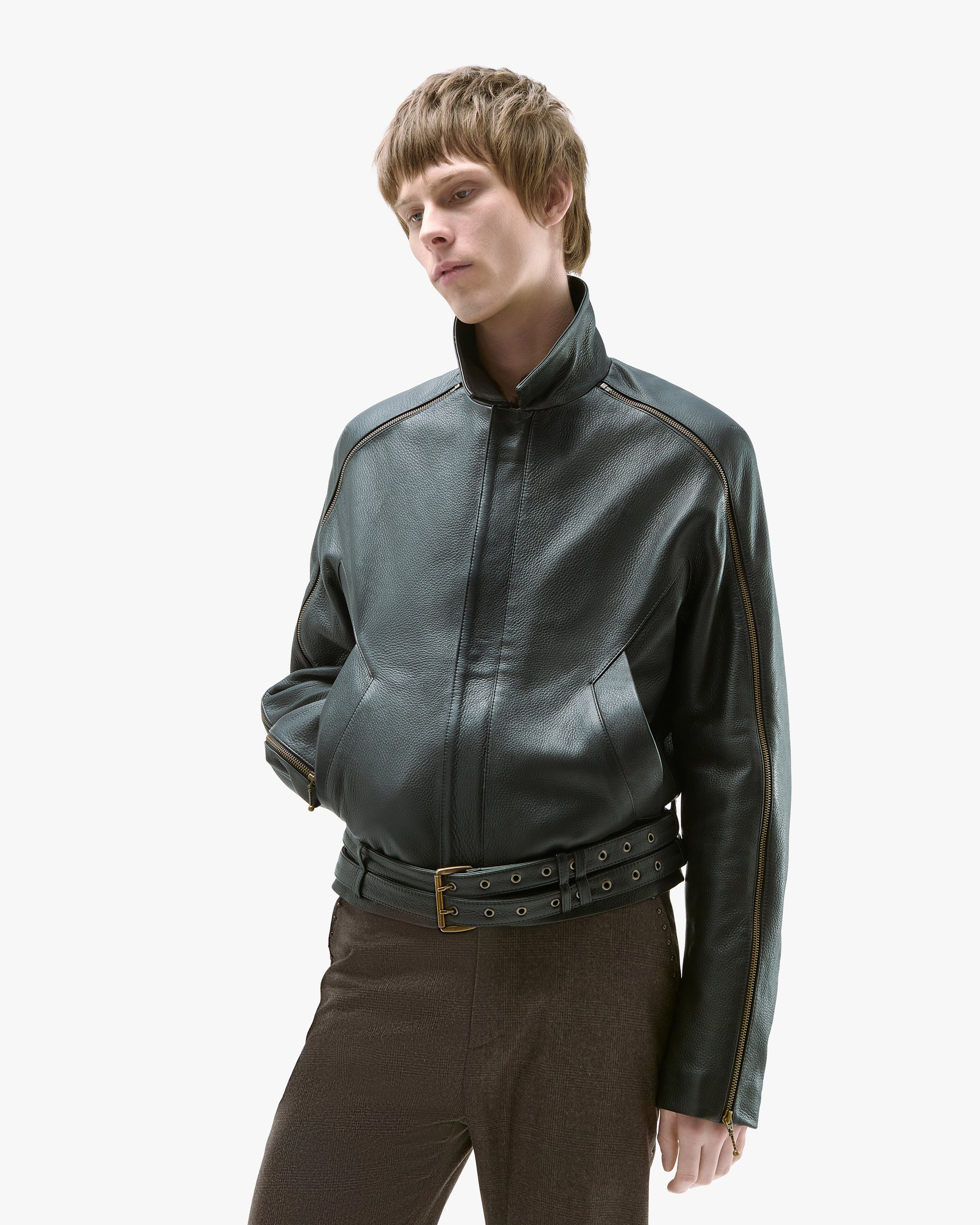 'OMRIN' ZIP LEATHER JACKET – BLACK