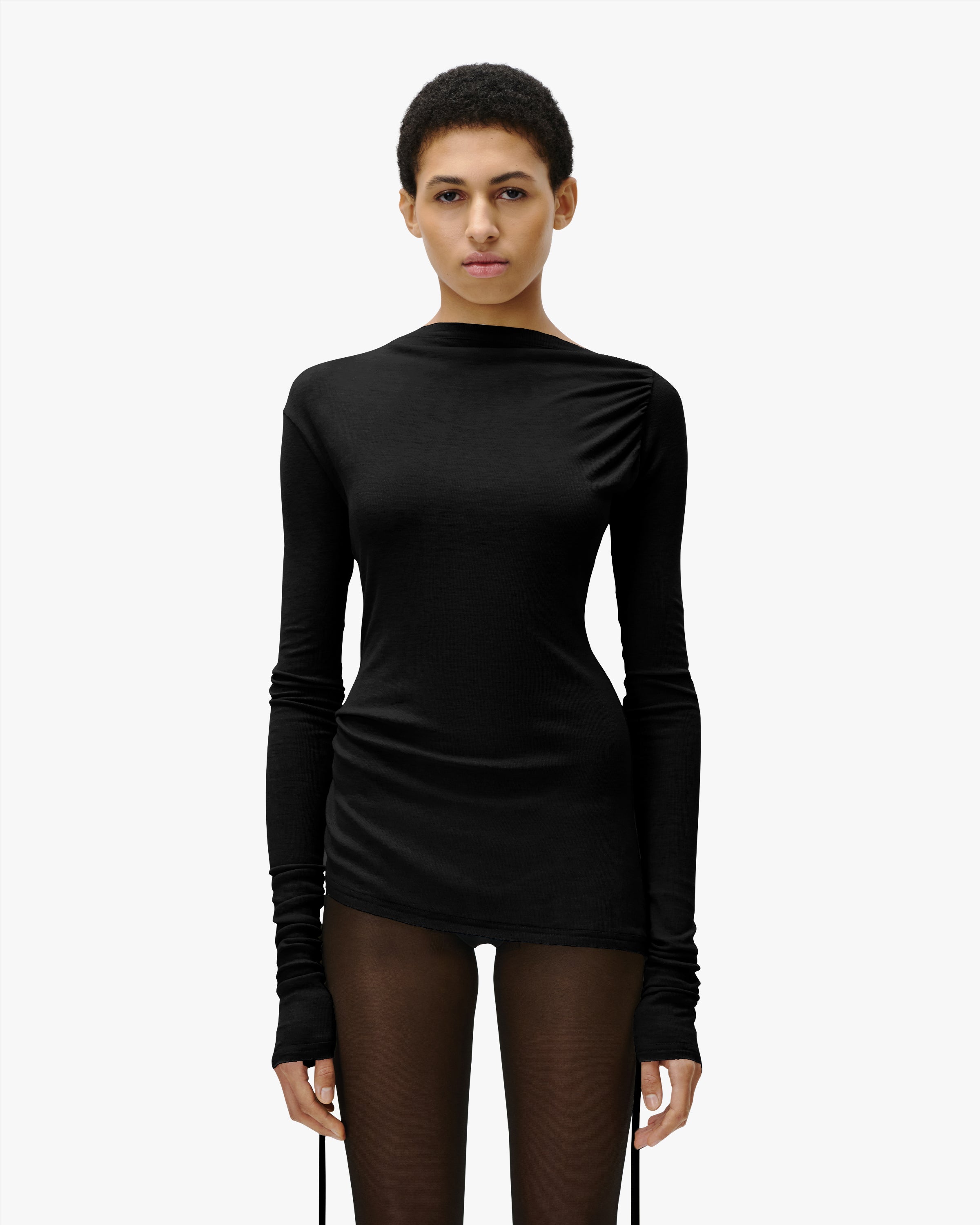 'ZHORA' WOMENS DRAPED LONGSLEEVE – BLACK