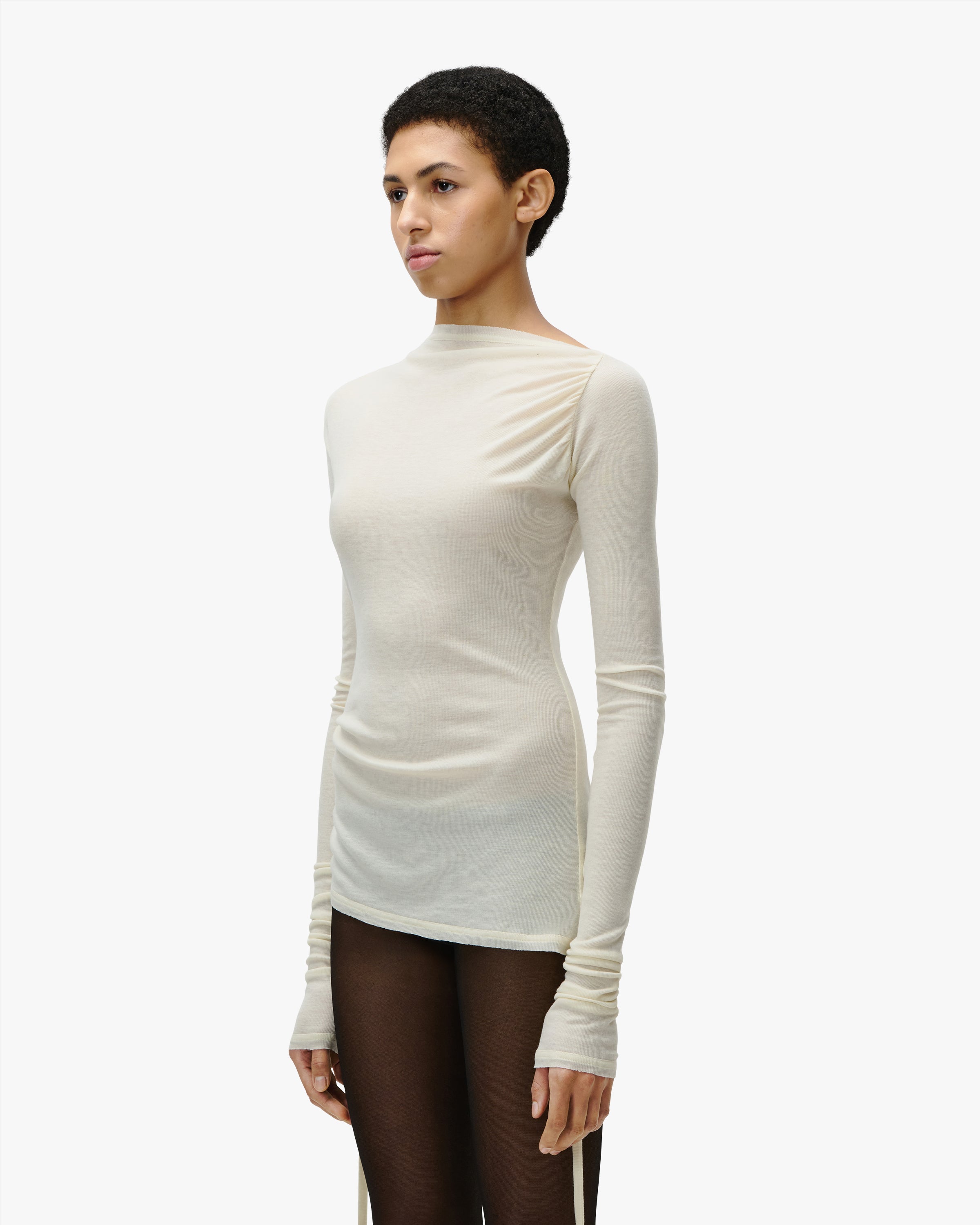 'ZHORA' WOMENS DRAPED LONGSLEEVE – AGED WHITE