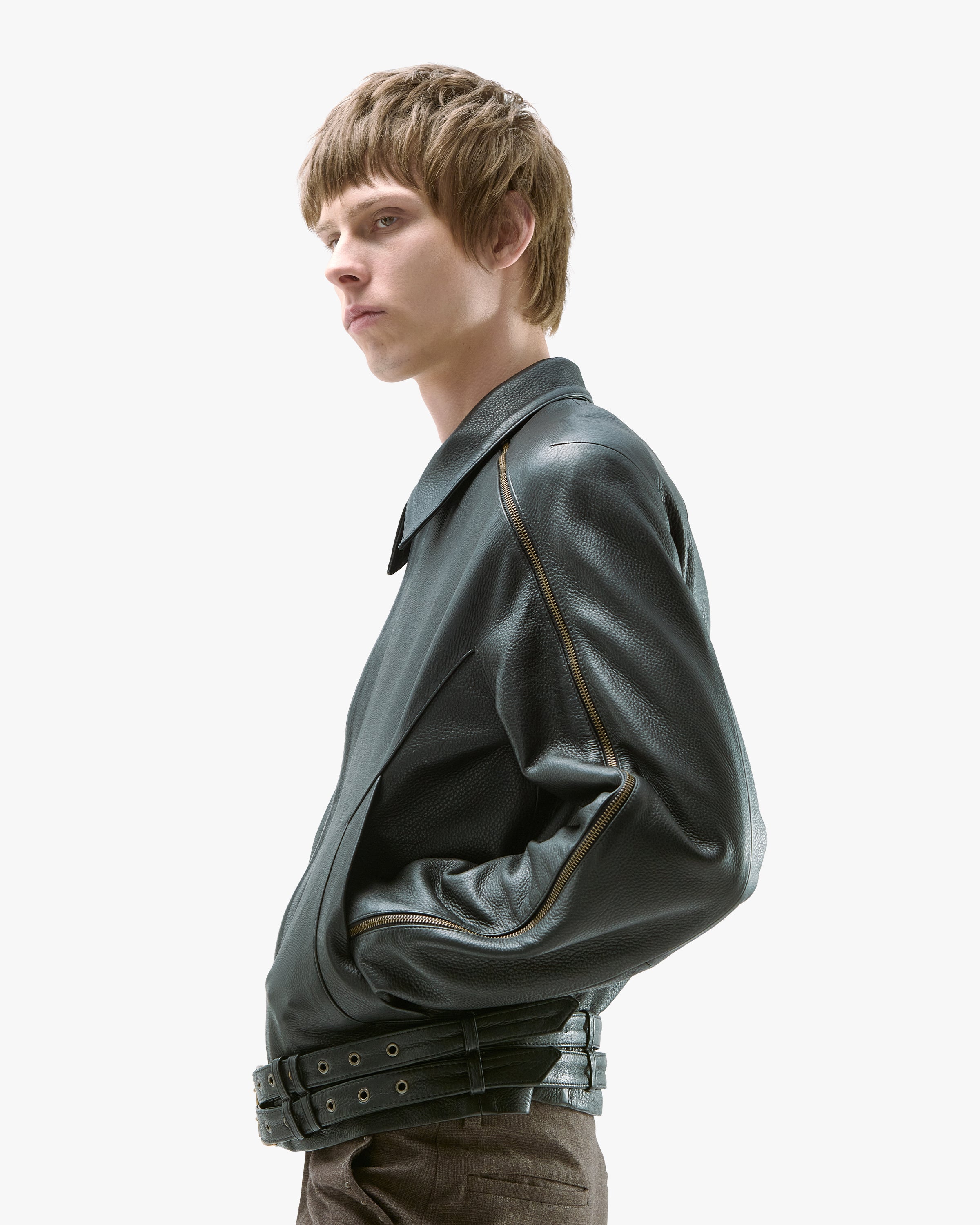 'OMRIN' ZIP LEATHER JACKET – BLACK