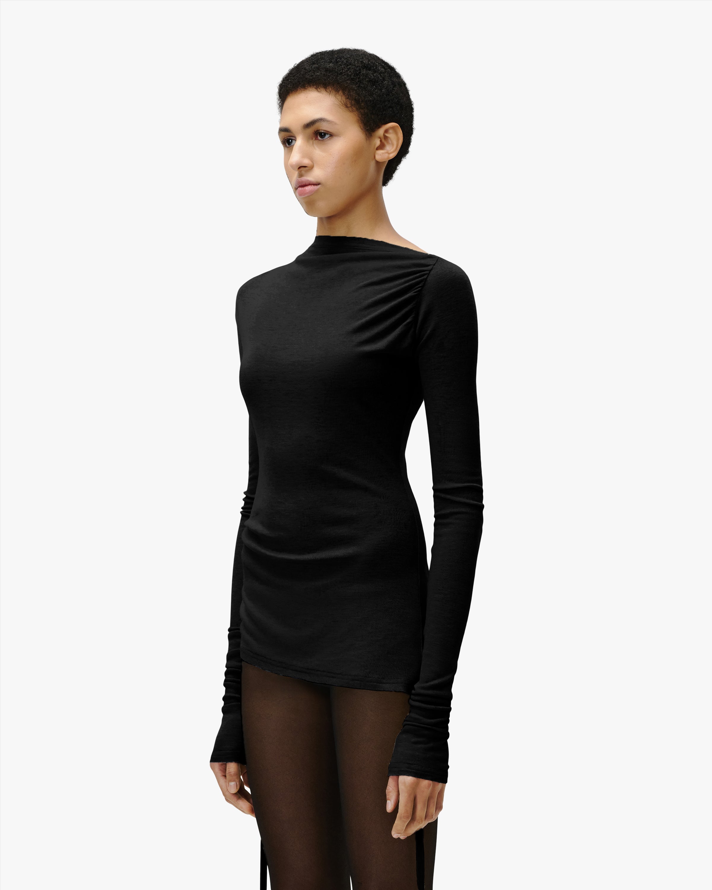'ZHORA' WOMENS DRAPED LONGSLEEVE – BLACK